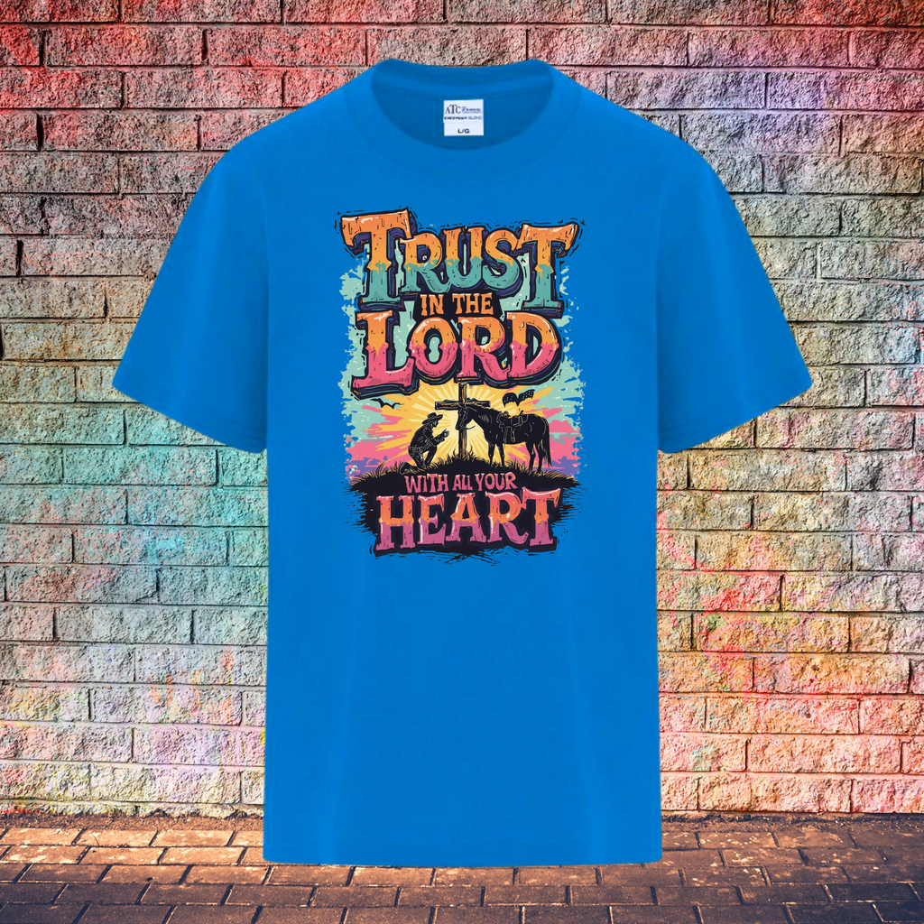 Trust In The Lord With All Your Heart / Orange and Turquoise - Youth T-Shirt