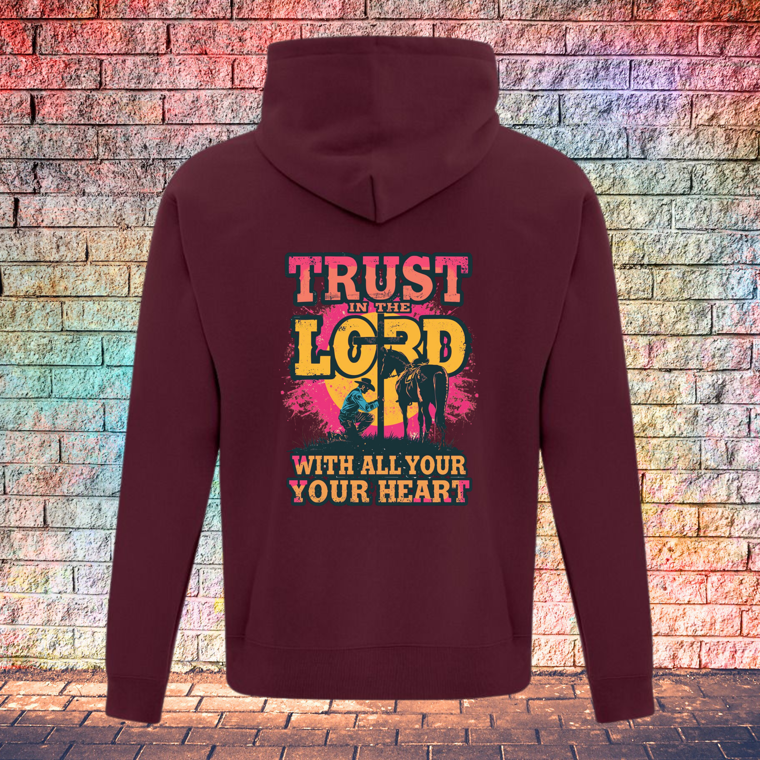 Trust In The Lord With All Your Heart Pink/Yellow - Youth Hoodie