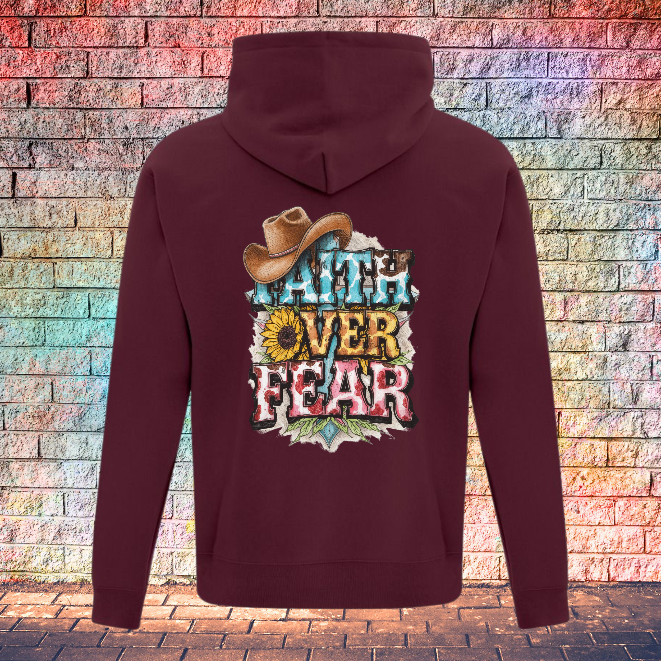 Faith Over Fear Cowboy Hat Left Side - Youth Hoodie