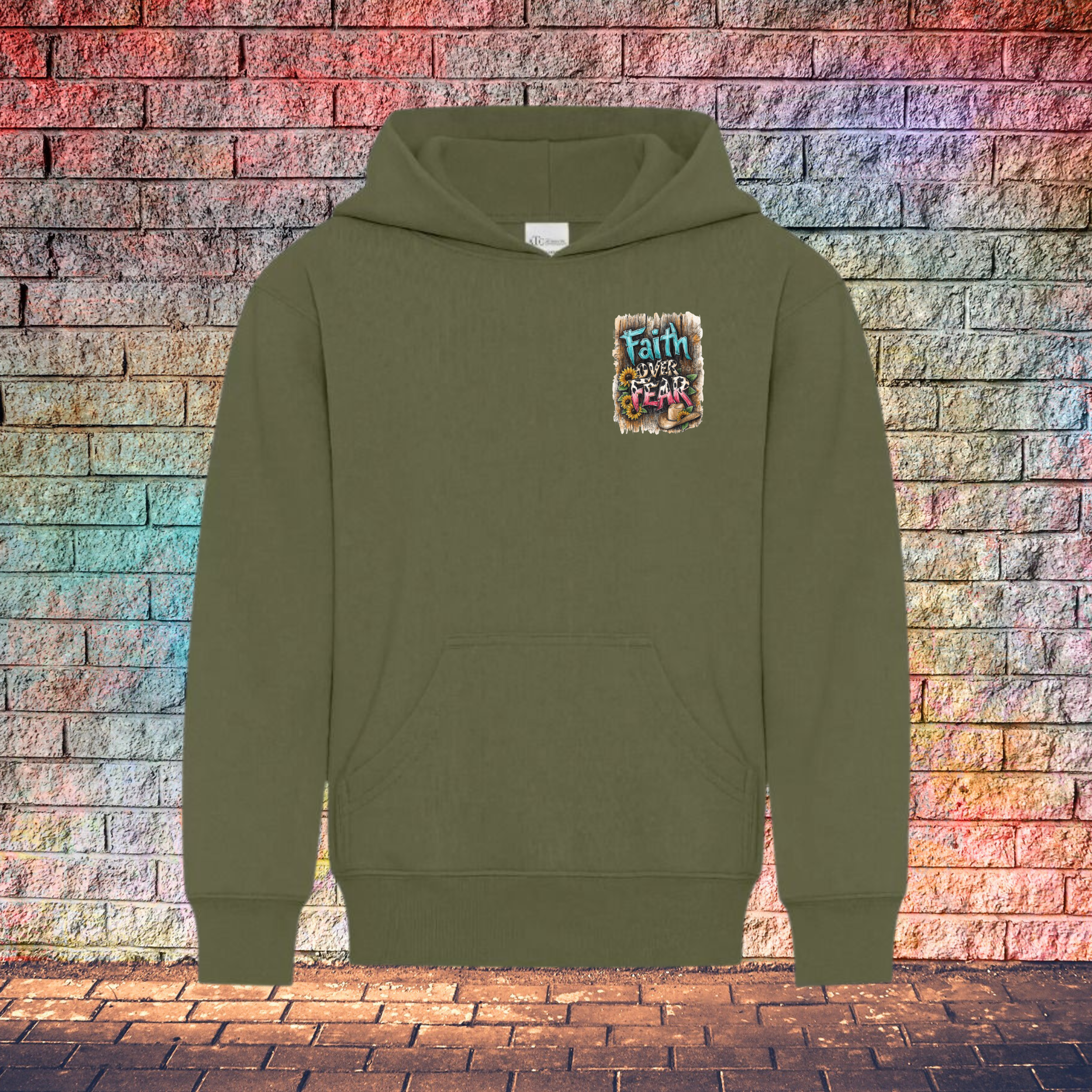Faith Over Fear Barn Wood Background - Youth Hoodie