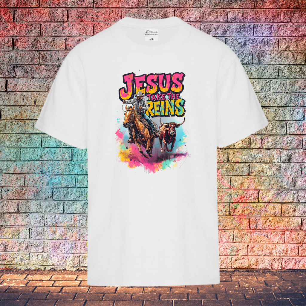 Jesus Take The Reins Cowboy and Bull - Youth T-Shirt