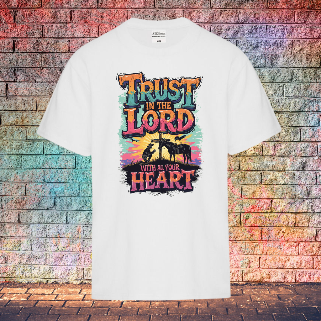 Trust In The Lord With All Your Heart / Orange and Turquoise - Youth T-Shirt