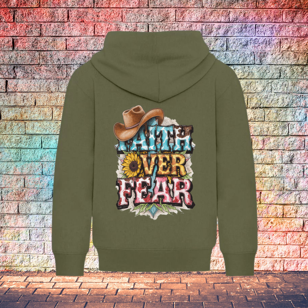 Faith Over Fear Cowboy Hat Left Side - Youth Hoodie