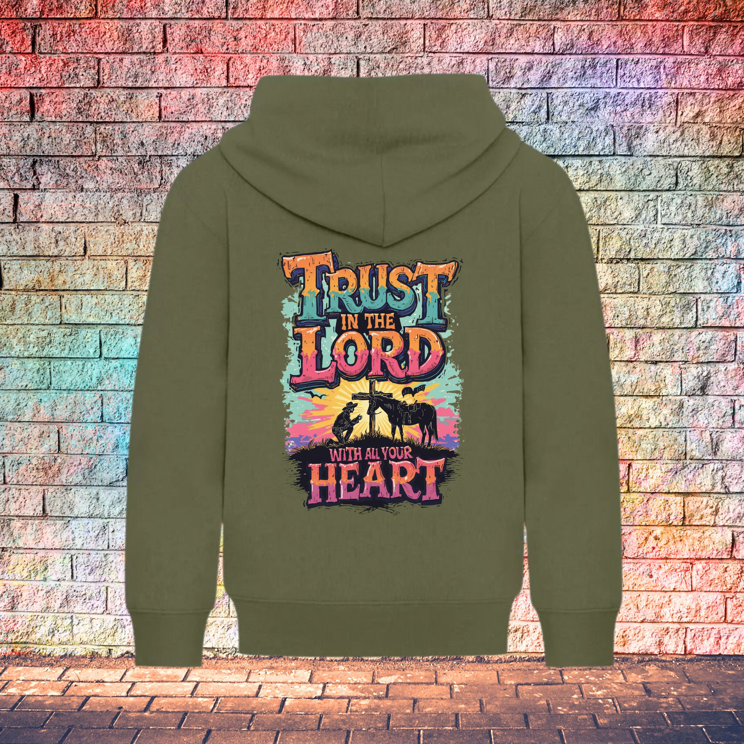 Trust In The Lord With All Your Heart Orange/Turquoise - Youth Hoodie