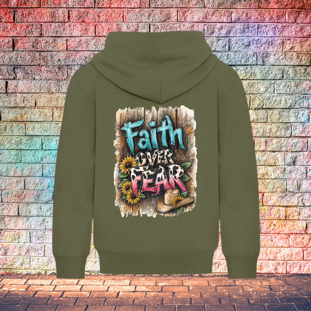 Faith Over Fear Barn Wood Background - Youth Hoodie