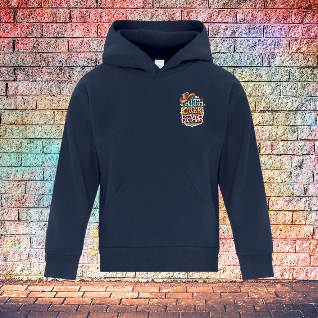 Faith Over Fear Cowboy Hat Left Side - Youth Hoodie