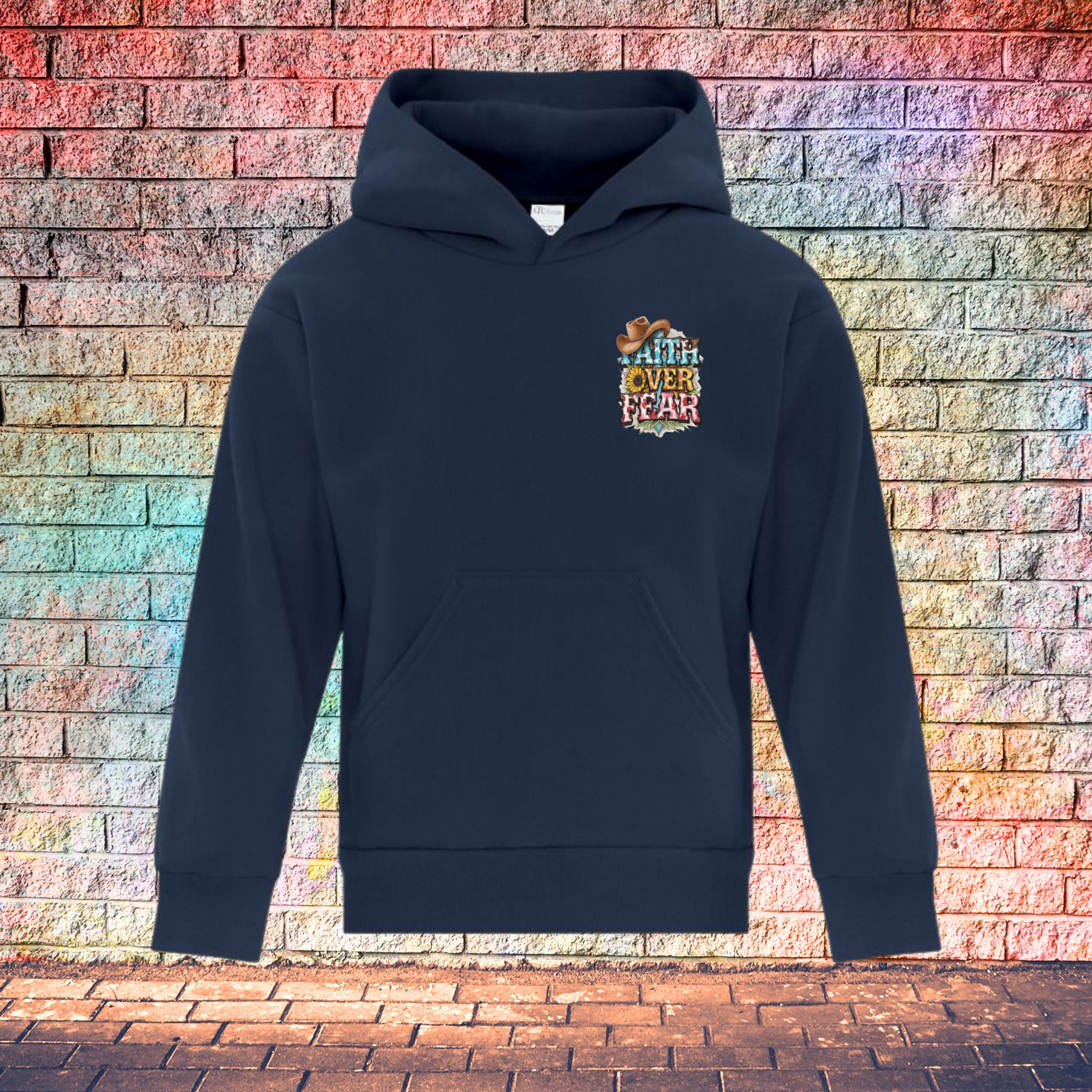 Faith Over Fear Cowboy Hat Left Side - Youth Hoodie