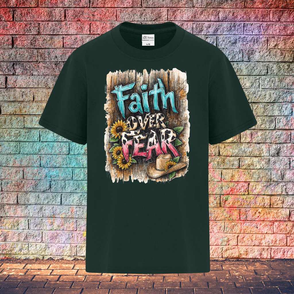 Faith Over Fear / Barn Wood Background - Youth T-Shirt