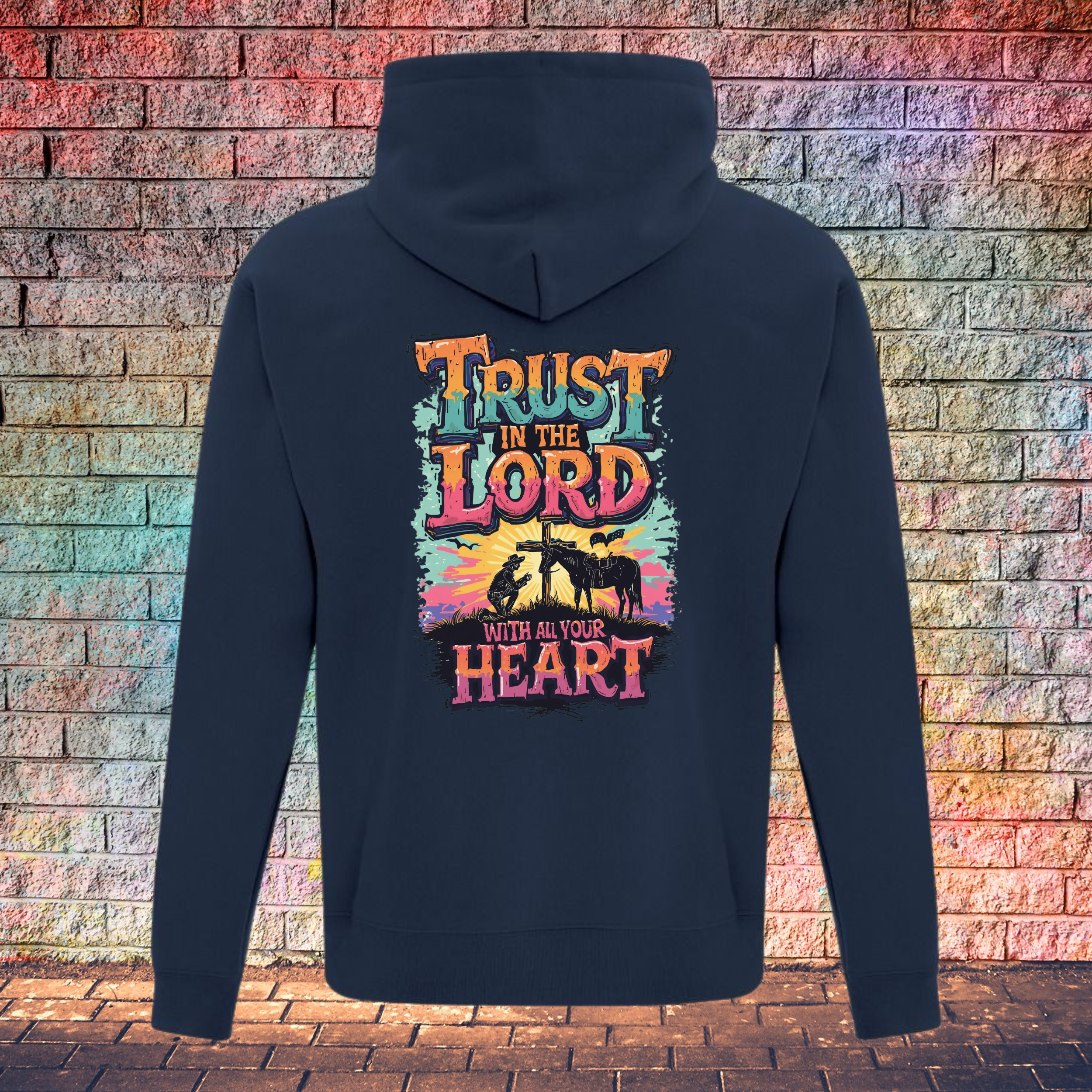 Trust In The Lord With All Your Heart Orange/Turquoise - Youth Hoodie