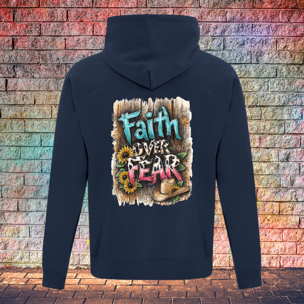 Faith Over Fear Barn Wood Background - Youth Hoodie