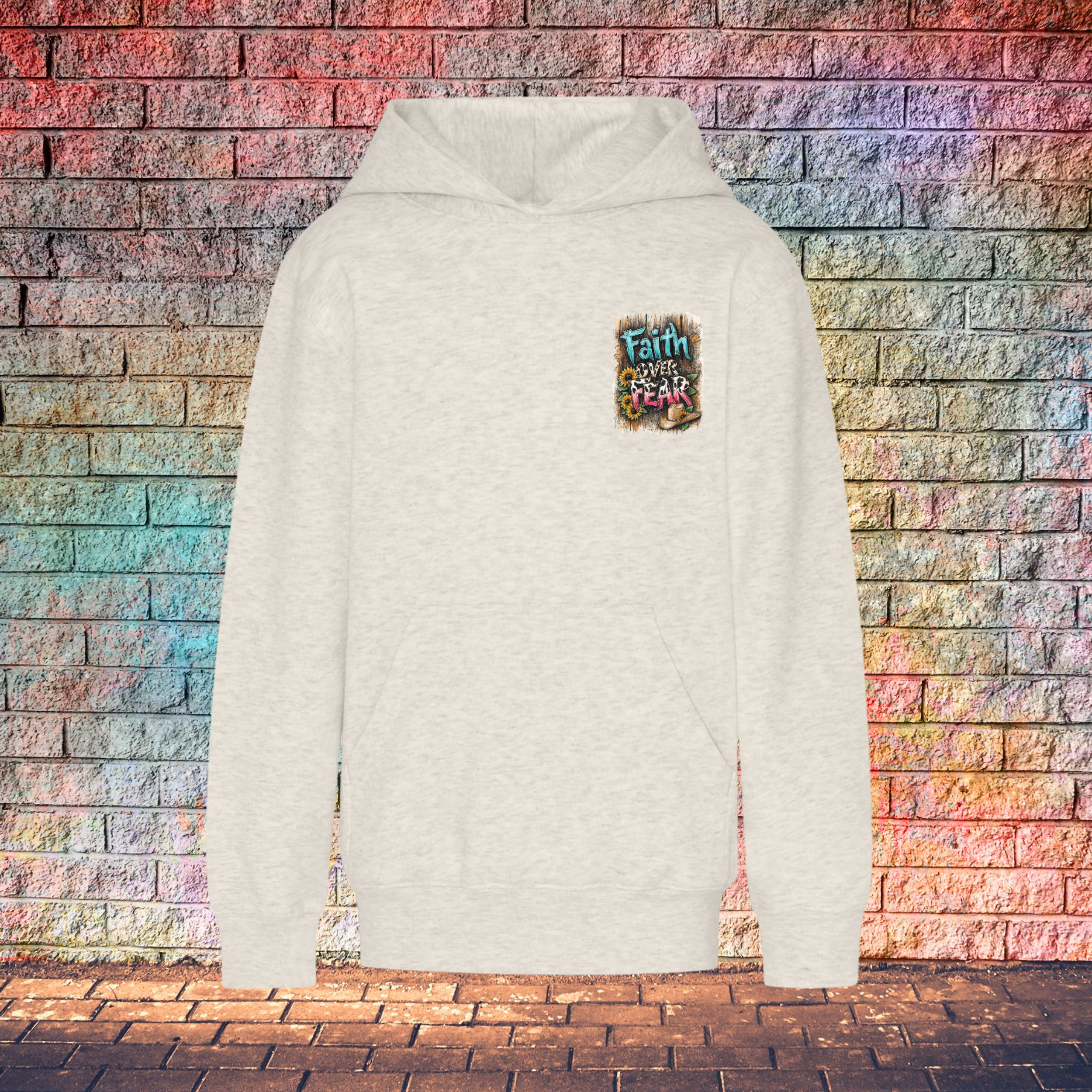 Faith Over Fear Barn Wood Background - Youth Hoodie