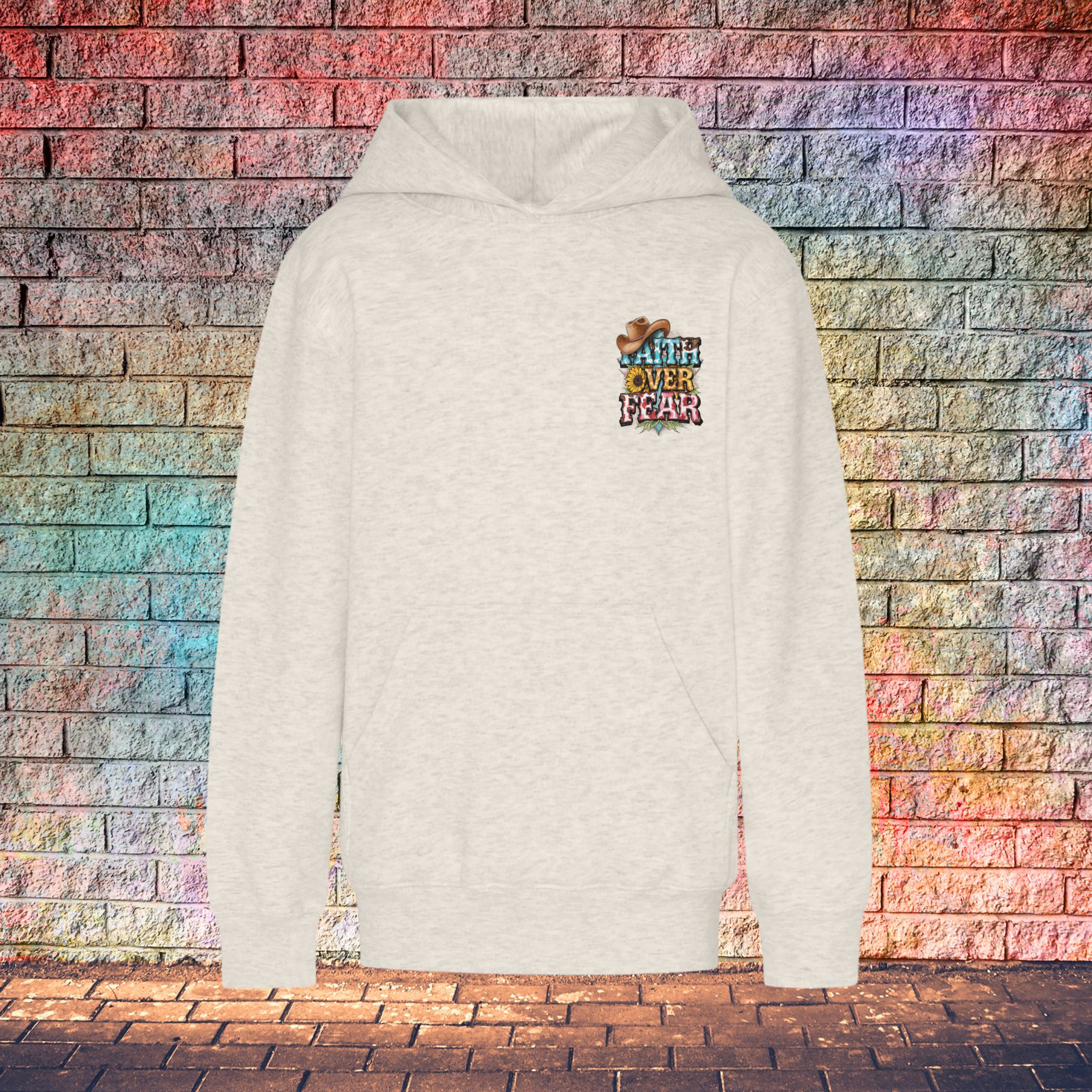 Faith Over Fear Cowboy Hat Left Side - Youth Hoodie