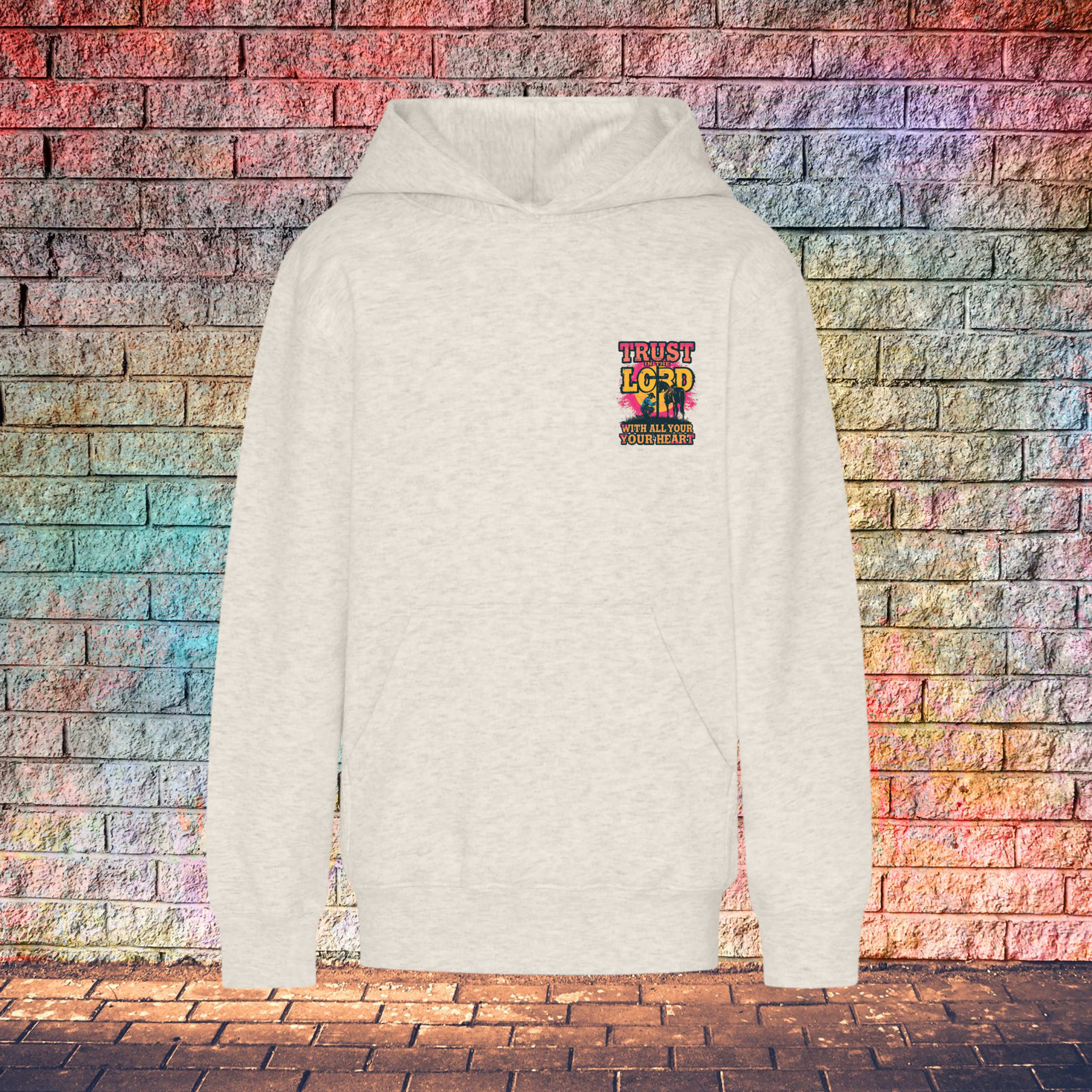 Trust In The Lord With All Your Heart Pink/Yellow - Youth Hoodie