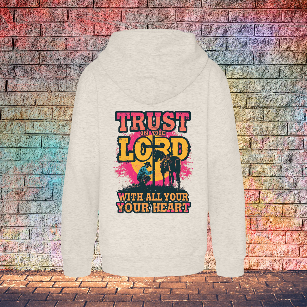 Trust In The Lord With All Your Heart Pink/Yellow - Youth Hoodie