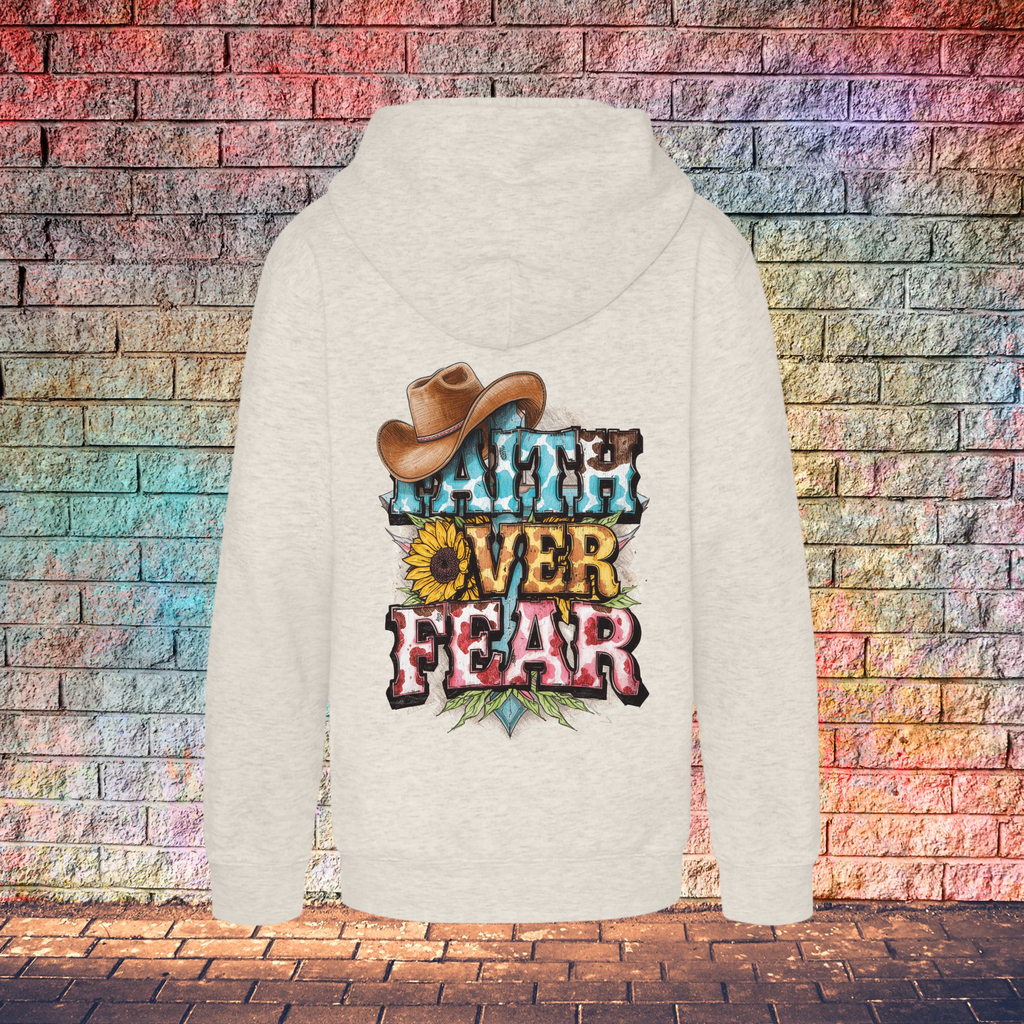 Faith Over Fear Cowboy Hat Left Side - Youth Hoodie
