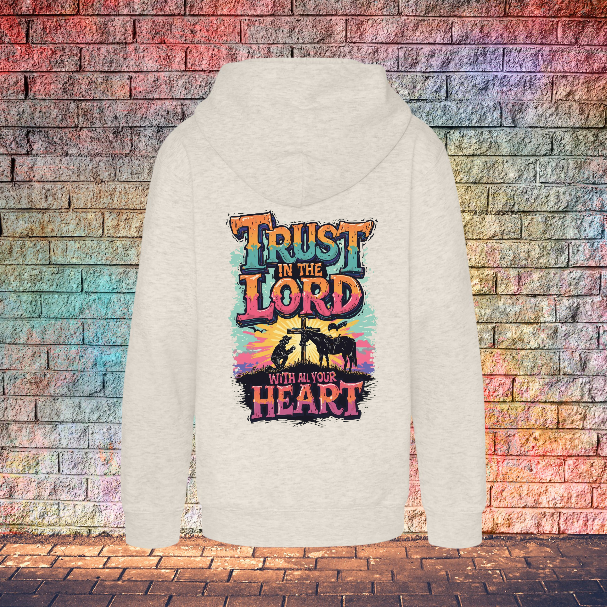 Trust In The Lord With All Your Heart Orange/Turquoise - Youth Hoodie