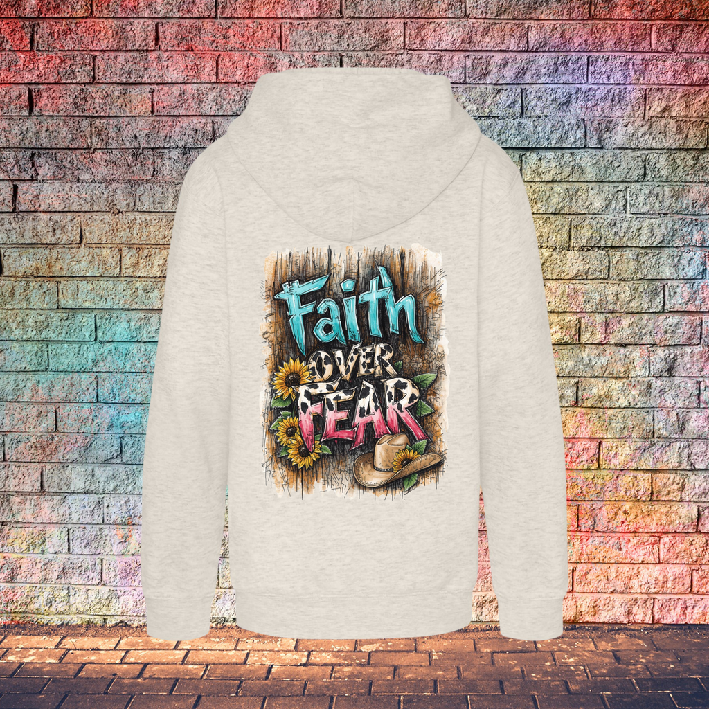 Faith Over Fear Barn Wood Background - Youth Hoodie