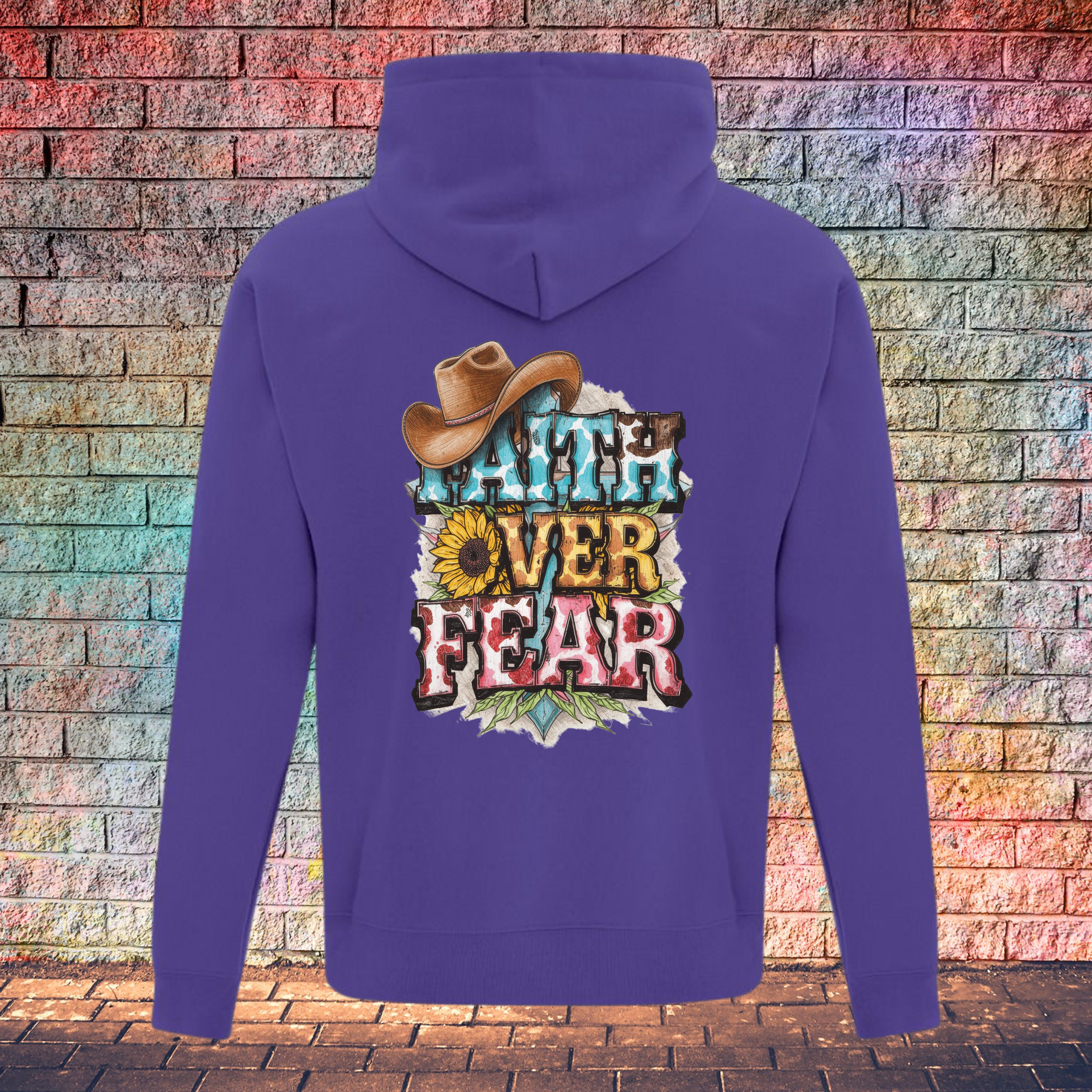 Faith Over Fear Cowboy Hat Left Side - Youth Hoodie
