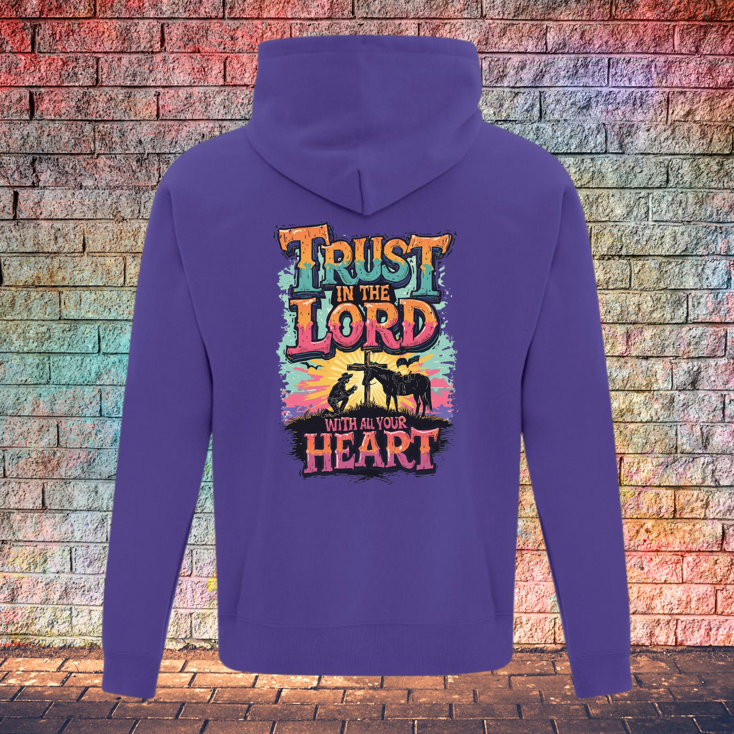Trust In The Lord With All Your Heart Orange/Turquoise - Youth Hoodie