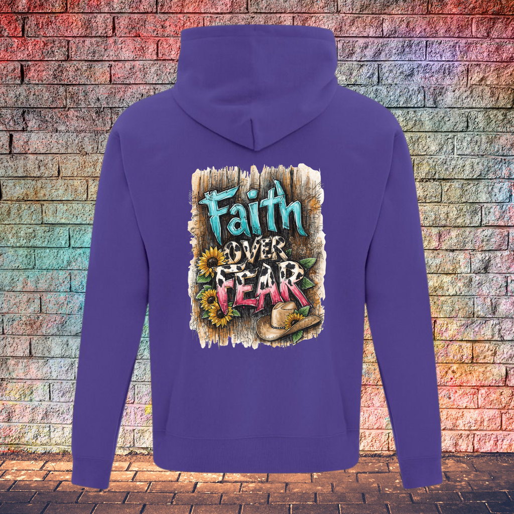 Faith Over Fear Barn Wood Background - Youth Hoodie