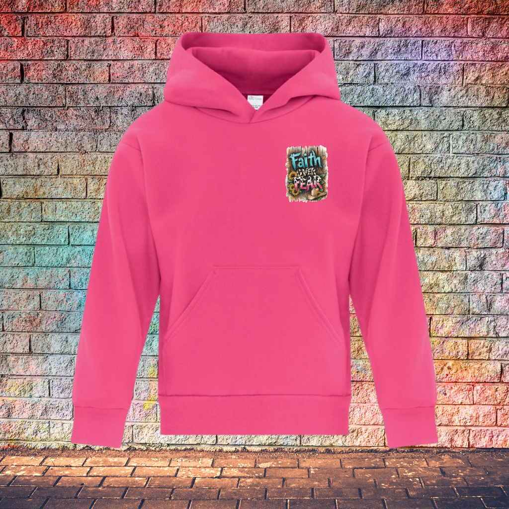 Faith Over Fear Barn Wood Background - Youth Hoodie