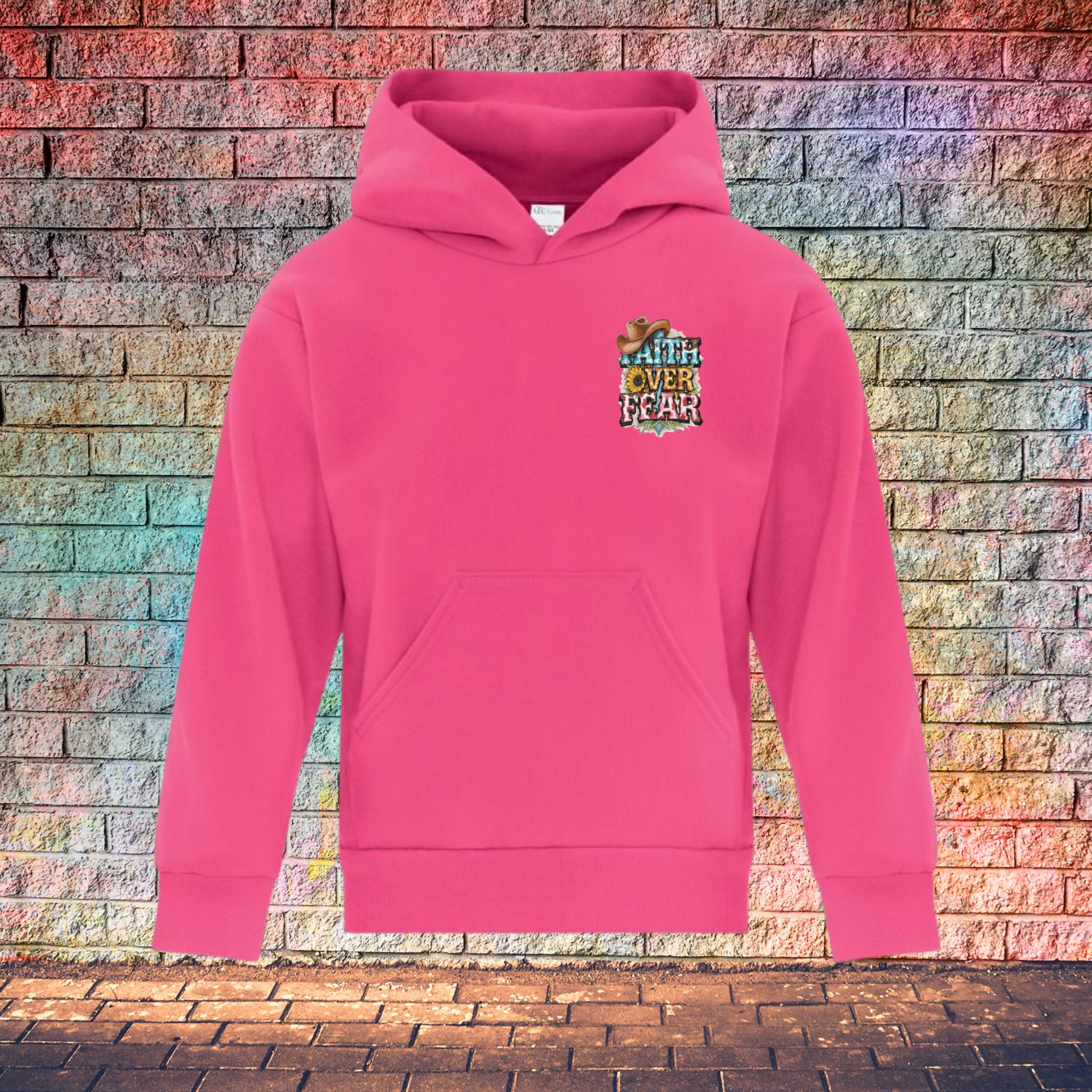 Faith Over Fear Cowboy Hat Left Side - Youth Hoodie