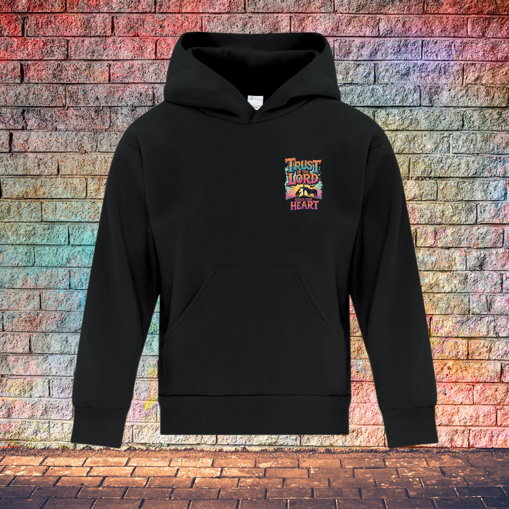 Trust In The Lord With All Your Heart Orange/Turquoise - Youth Hoodie
