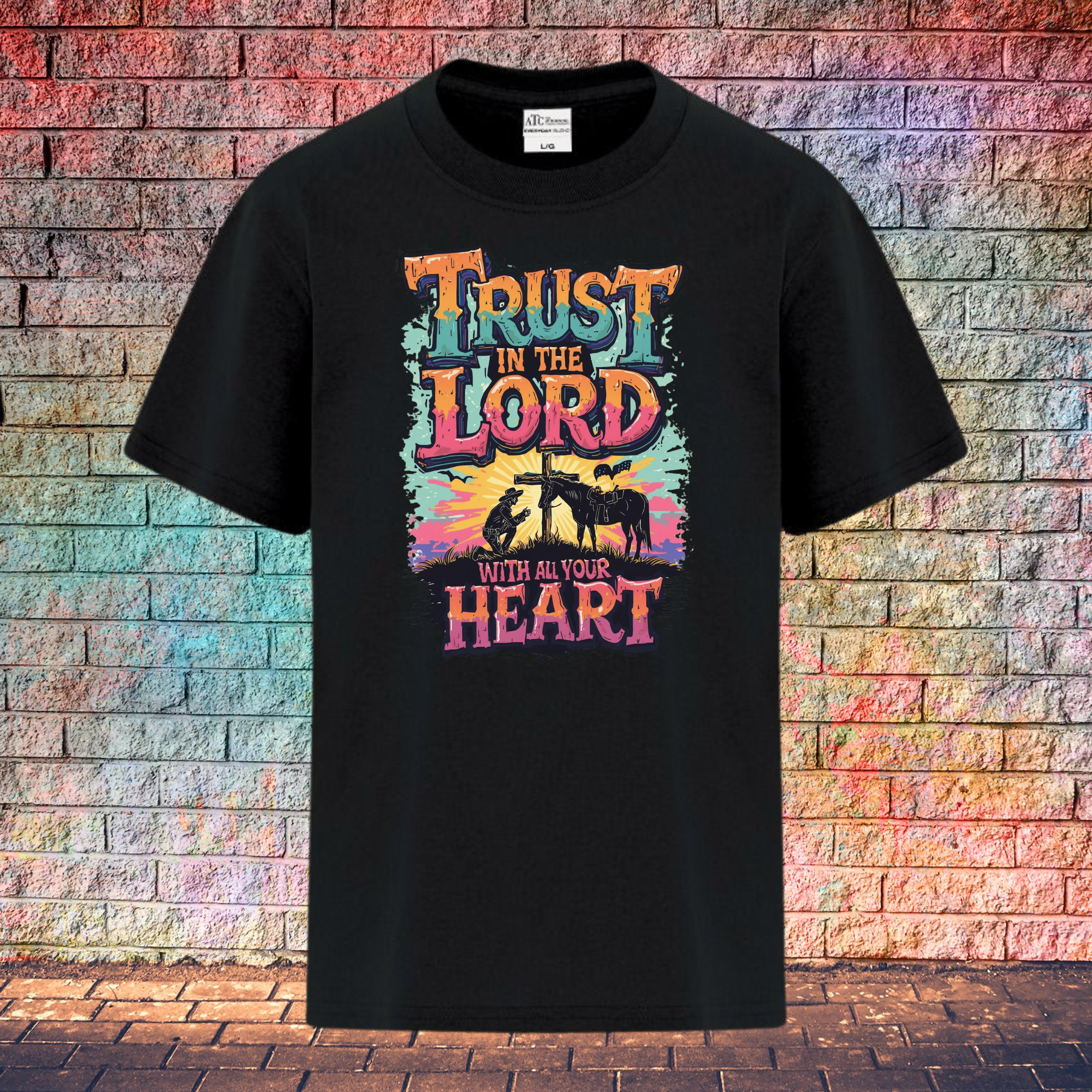 Trust In The Lord With All Your Heart / Orange and Turquoise - Youth T-Shirt