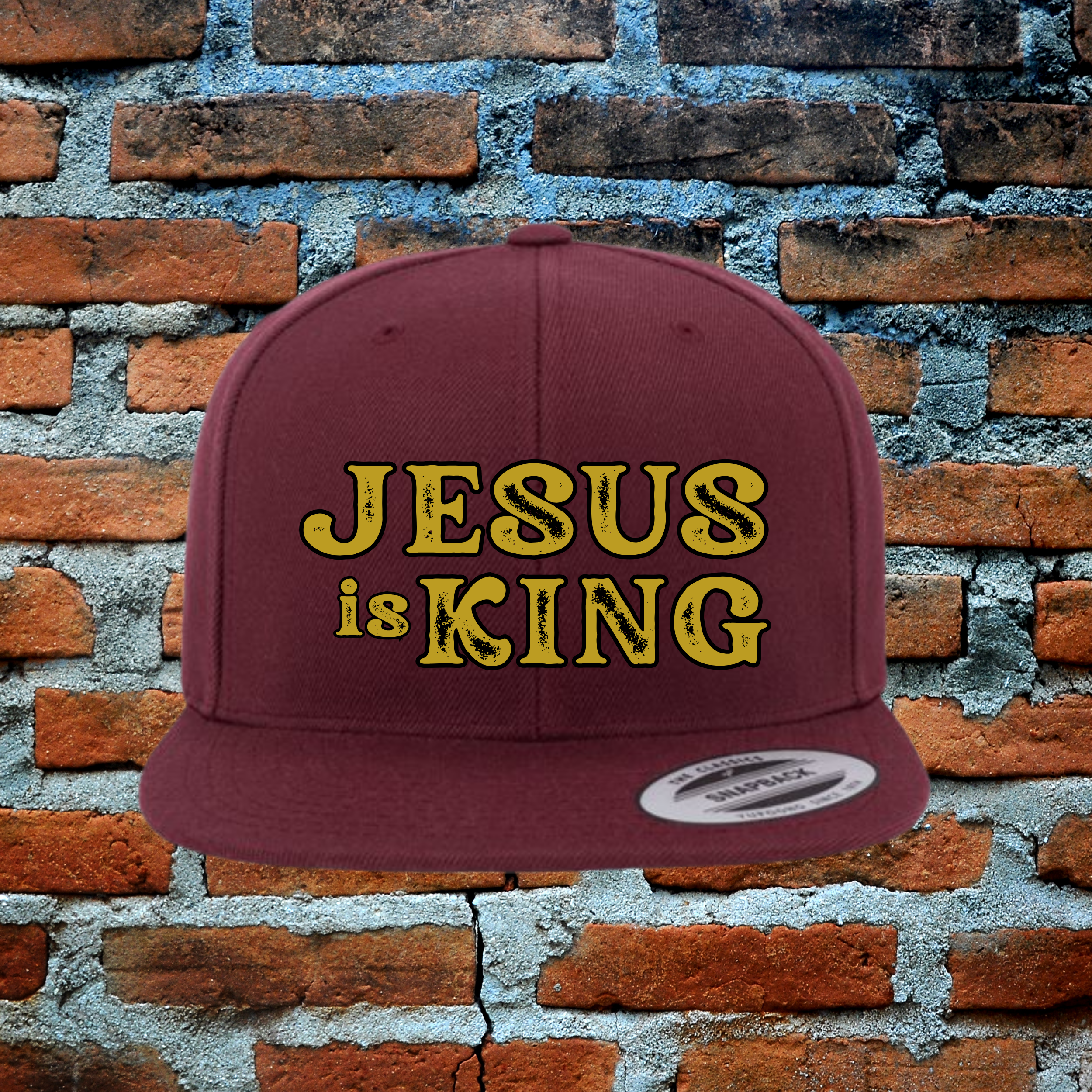 Jesus Is King - Gold Letters Flat Brim Snapback Hat