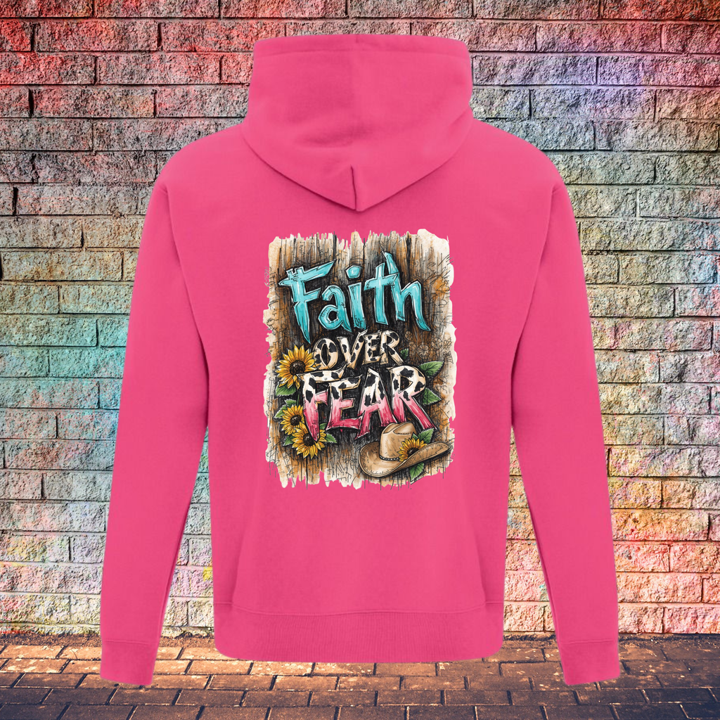 Faith Over Fear Barn Wood Background - Youth Hoodie