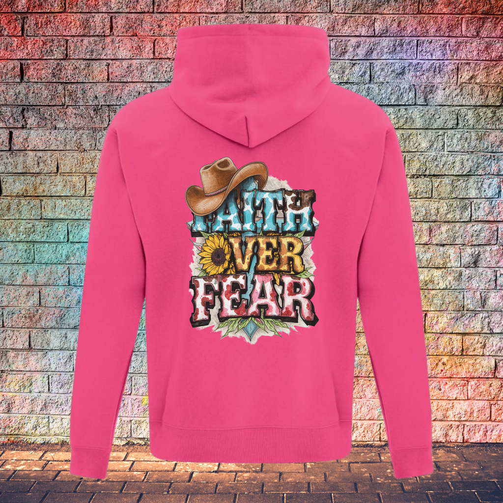 Faith Over Fear Cowboy Hat Left Side - Youth Hoodie