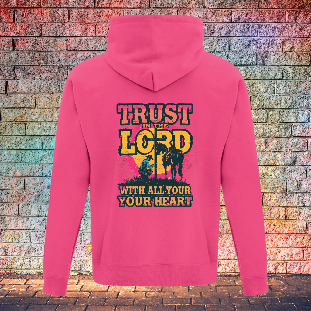 Trust In The Lord With All Your Heart Pink/Yellow - Youth Hoodie