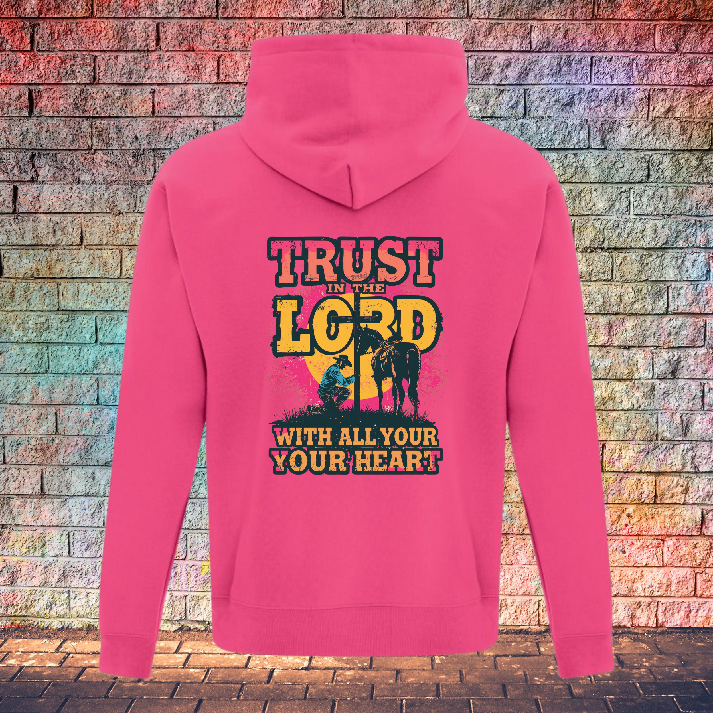 Trust In The Lord With All Your Heart Pink/Yellow - Youth Hoodie
