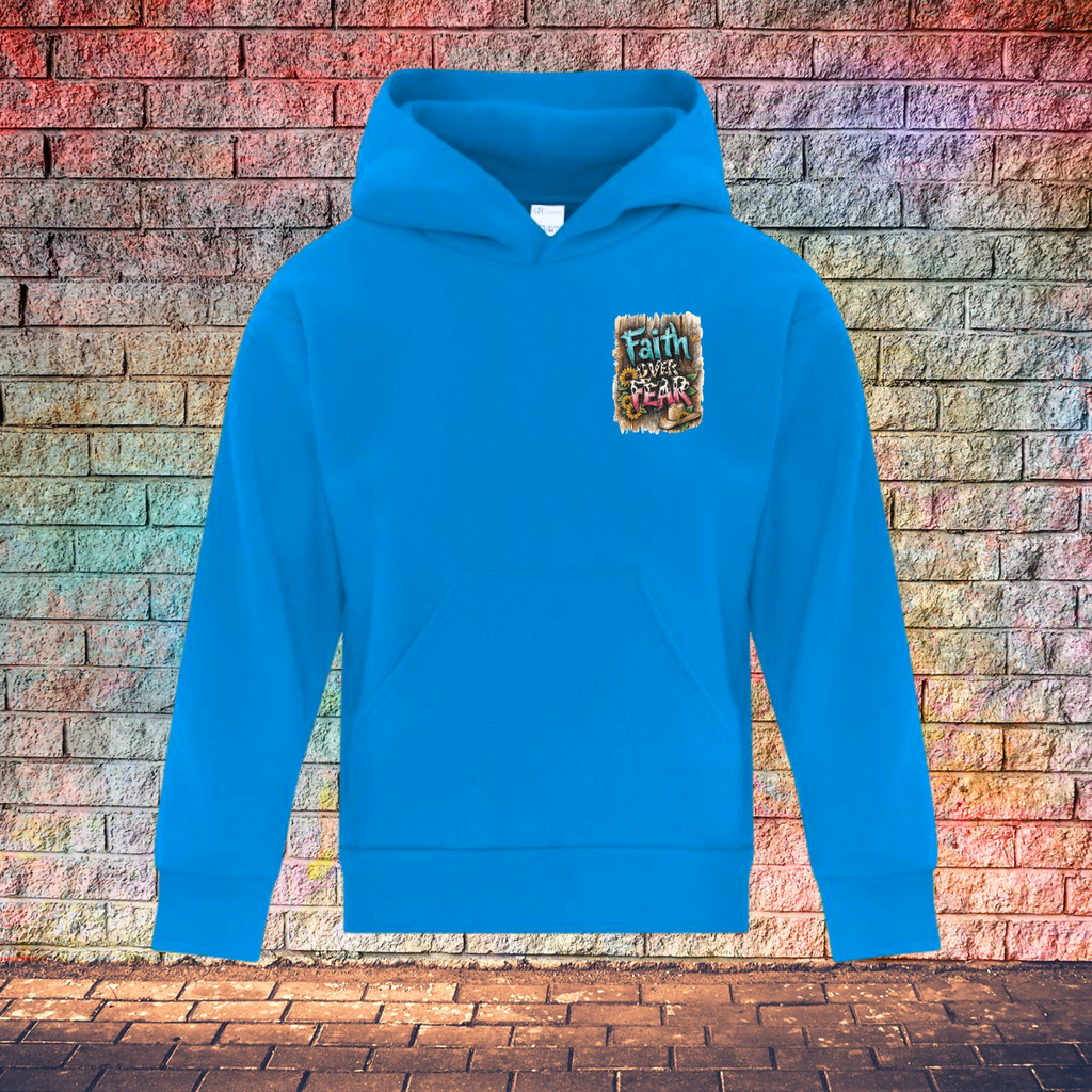 Faith Over Fear Barn Wood Background - Youth Hoodie