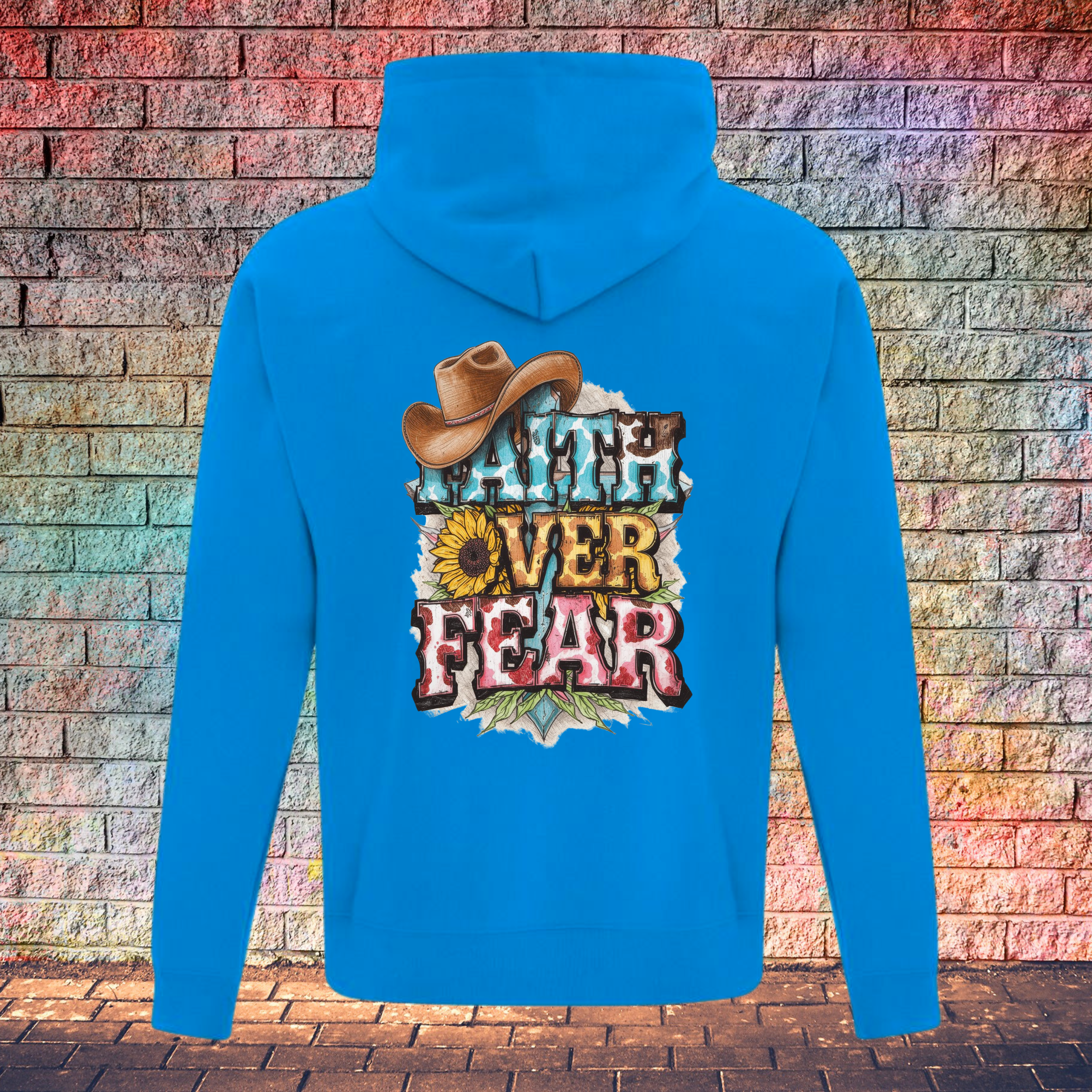 Faith Over Fear Cowboy Hat Left Side - Youth Hoodie