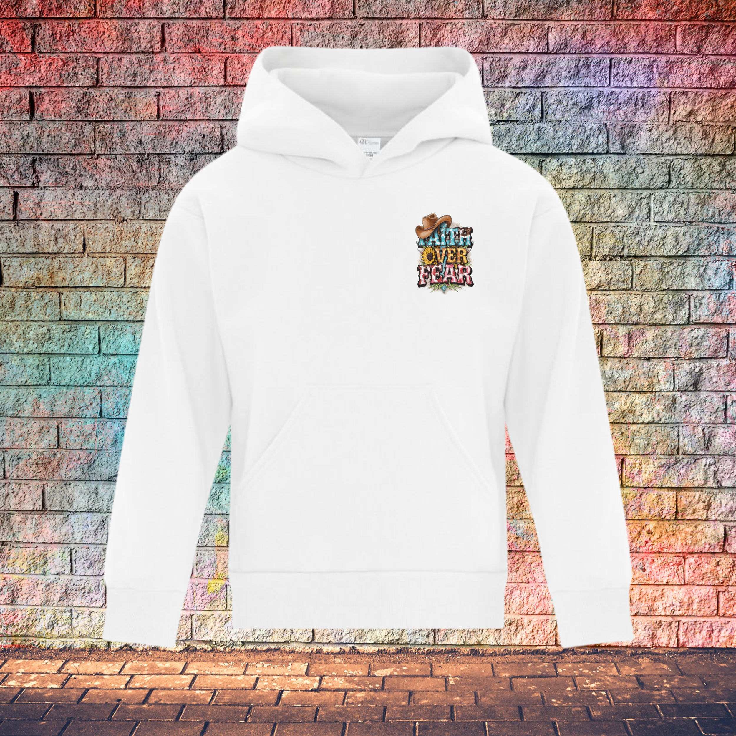 Faith Over Fear Cowboy Hat Left Side - Youth Hoodie