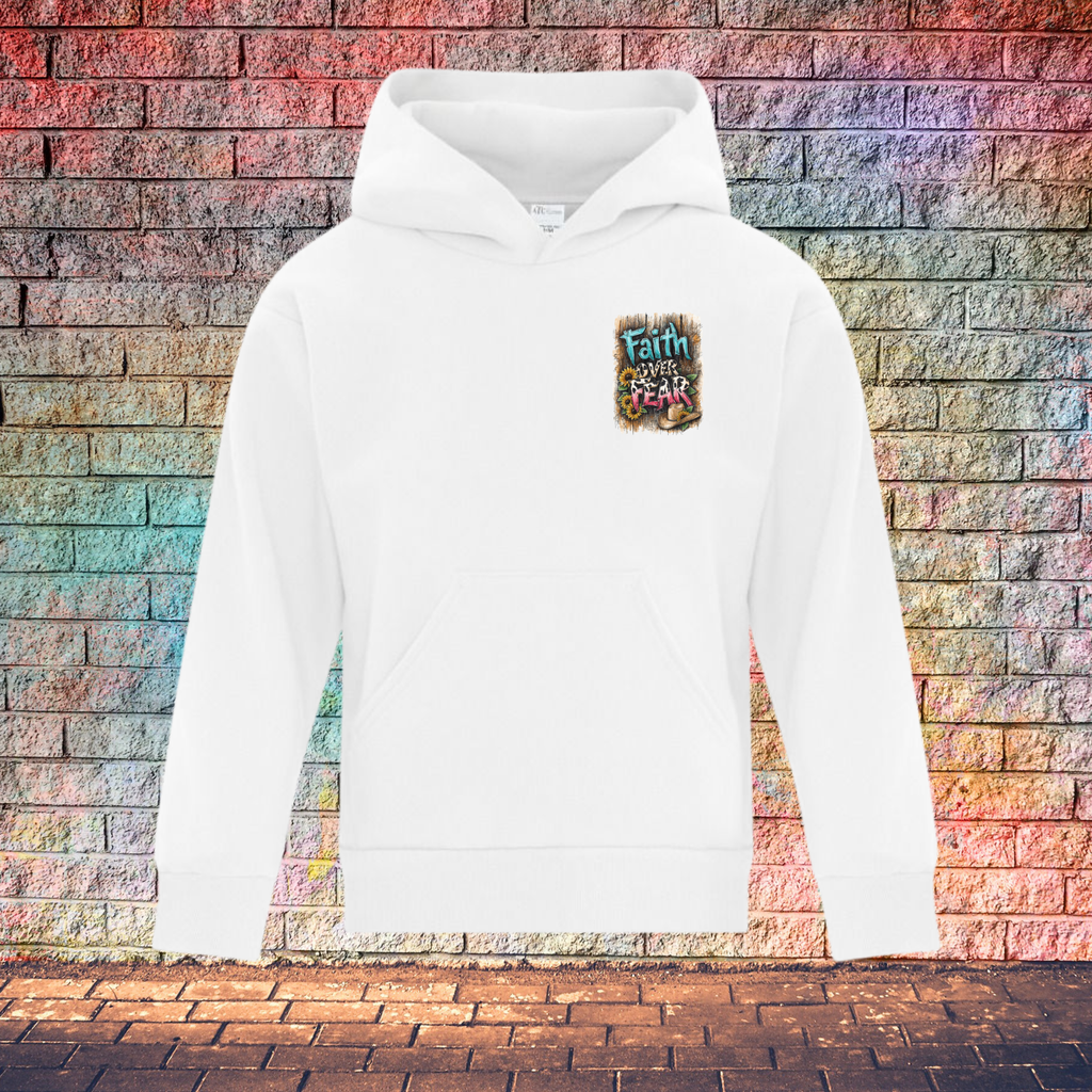 Faith Over Fear Barn Wood Background - Youth Hoodie