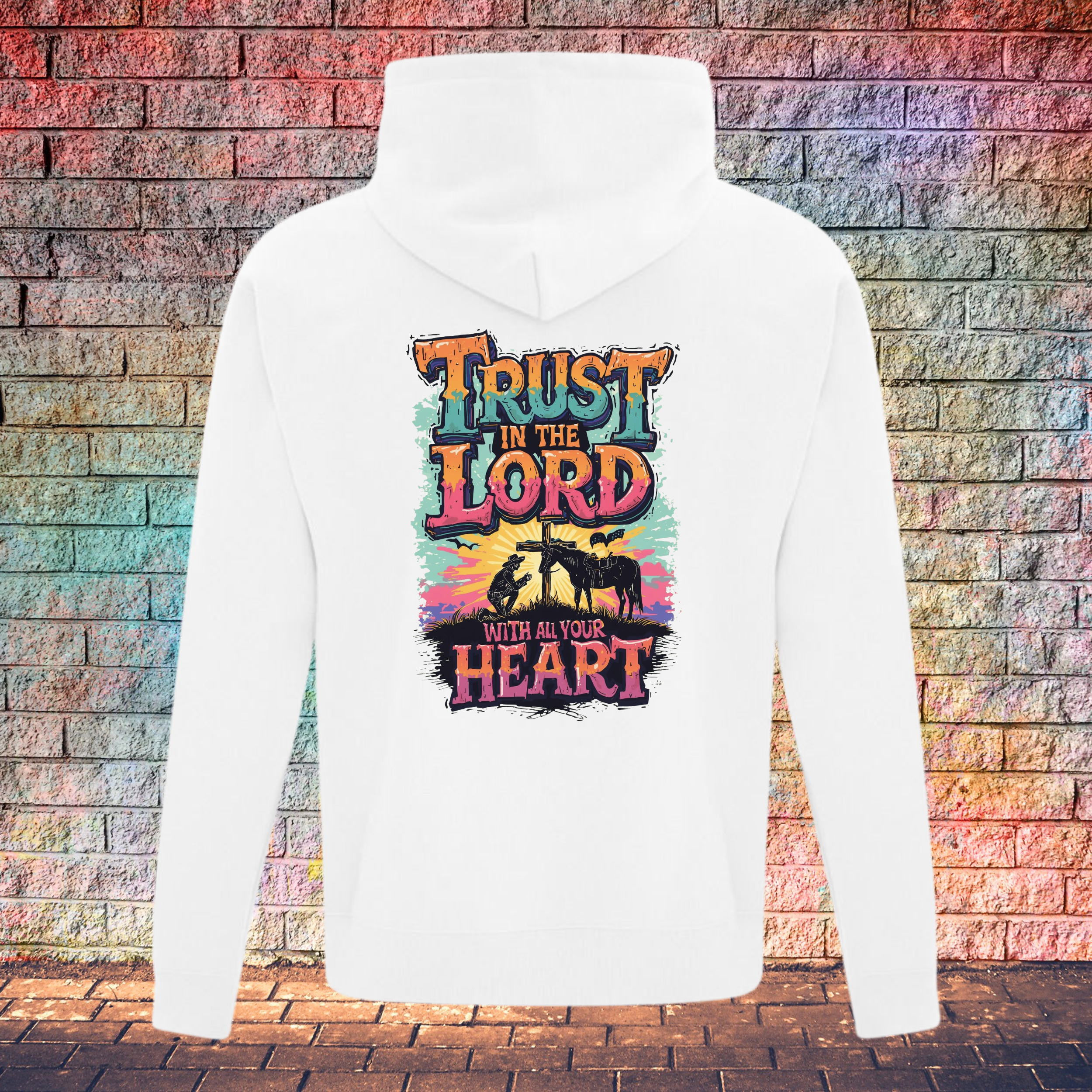 Trust In The Lord With All Your Heart Orange/Turquoise - Youth Hoodie