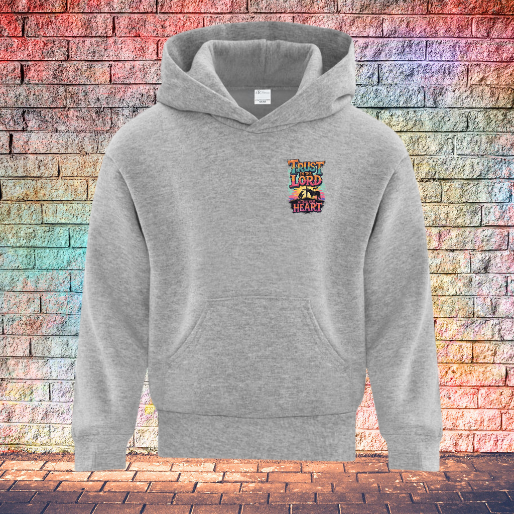 Trust In The Lord With All Your Heart Orange/Turquoise - Youth Hoodie