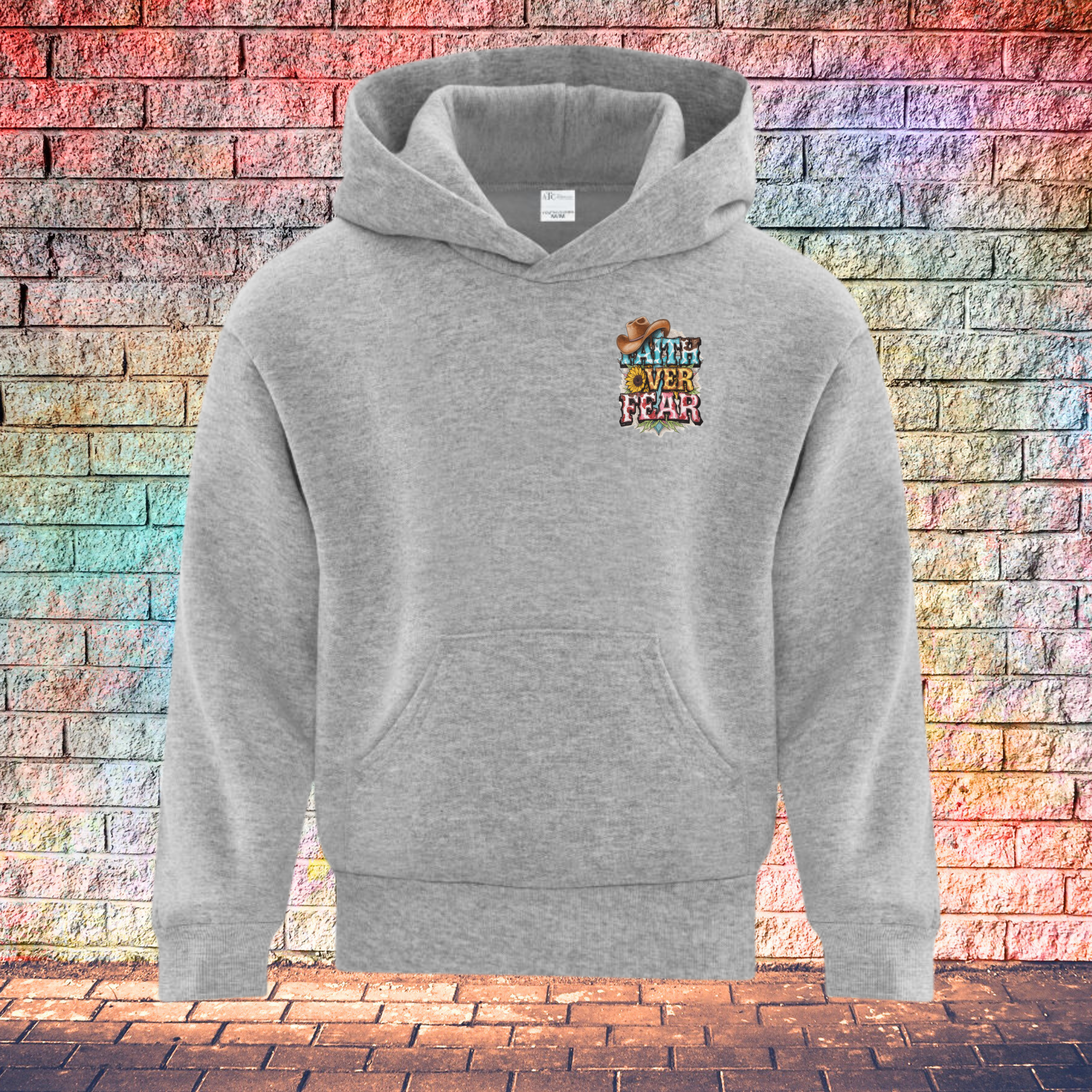 Faith Over Fear Cowboy Hat Left Side - Youth Hoodie