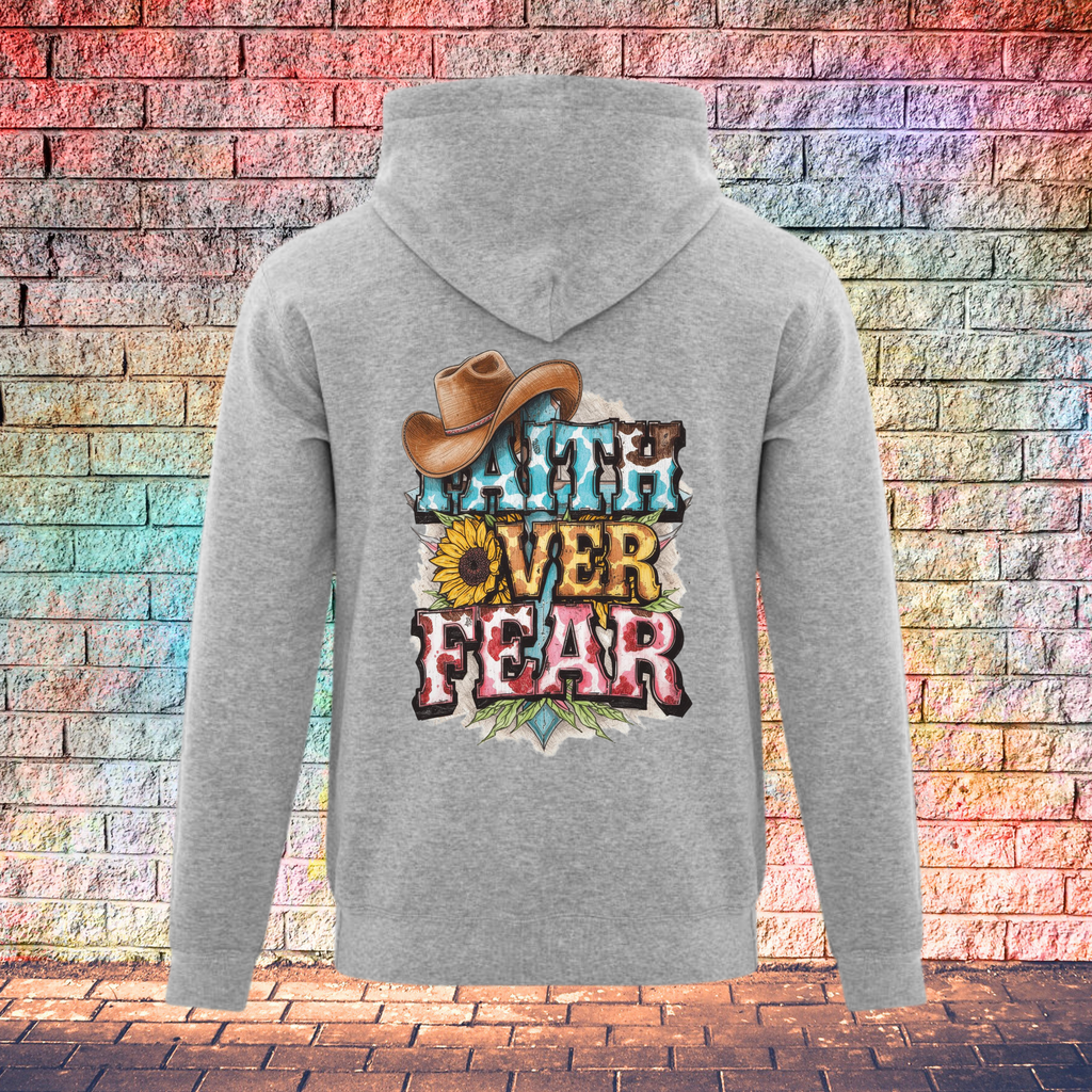Faith Over Fear Cowboy Hat Left Side - Youth Hoodie