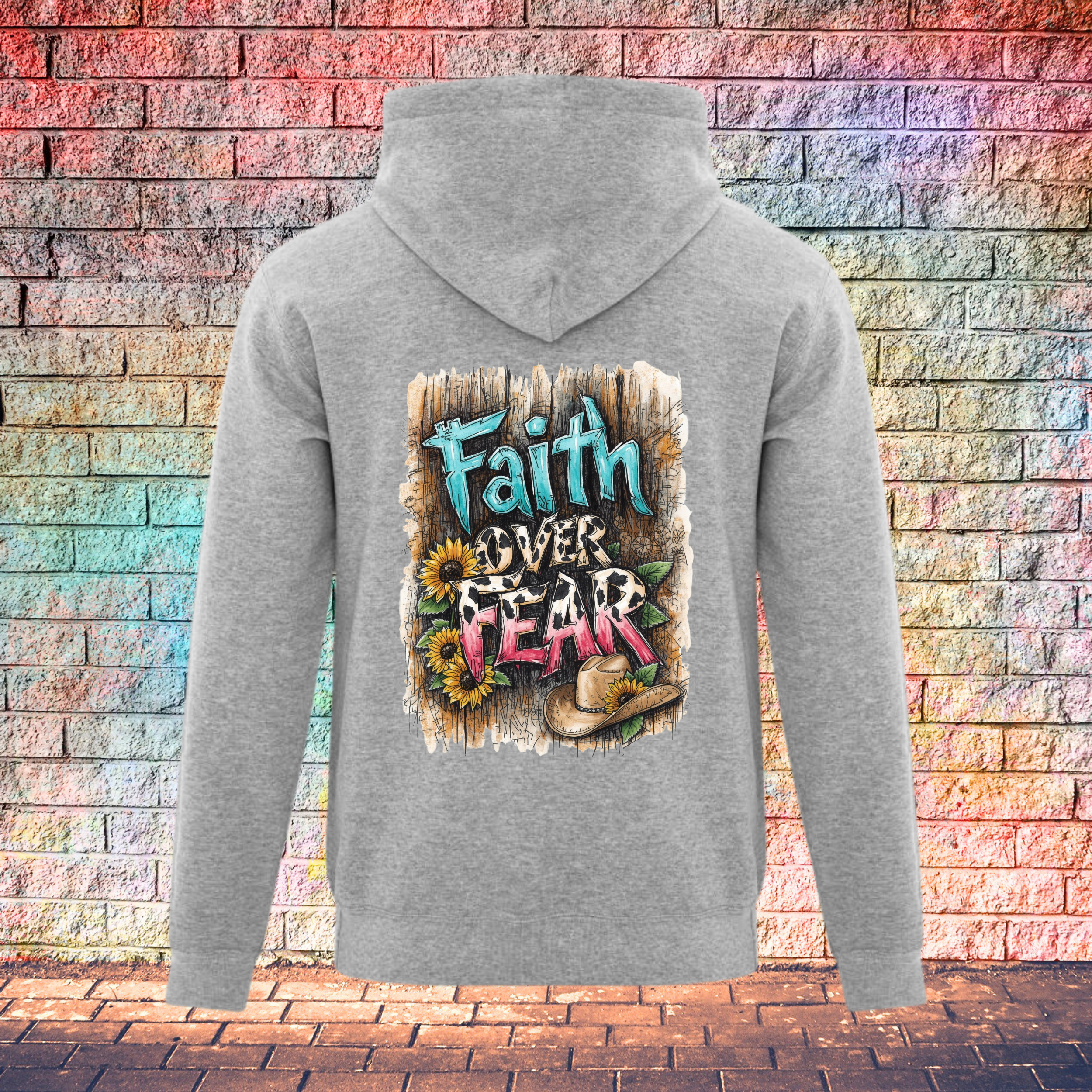Faith Over Fear Barn Wood Background - Youth Hoodie