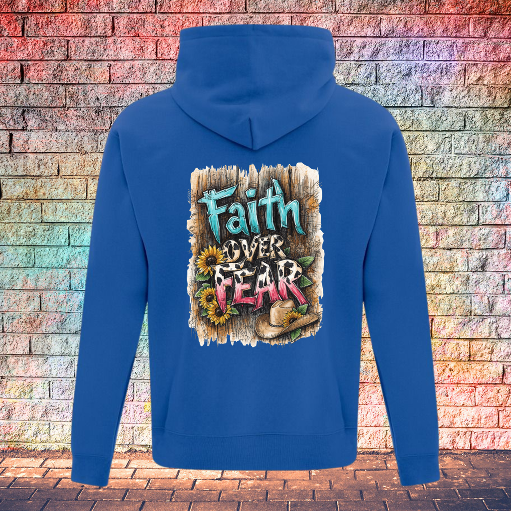 Faith Over Fear Barn Wood Background - Youth Hoodie