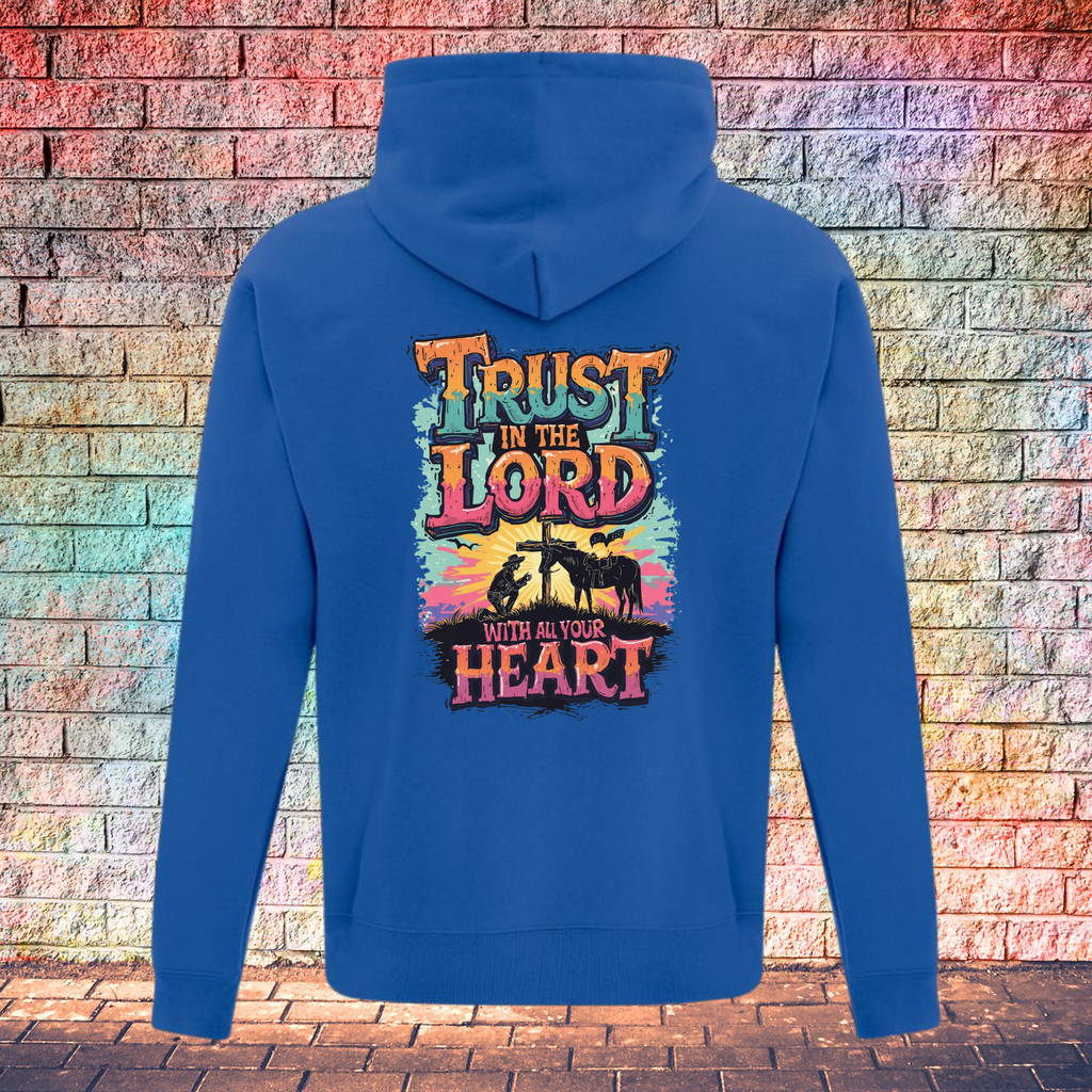 Trust In The Lord With All Your Heart Orange/Turquoise - Youth Hoodie
