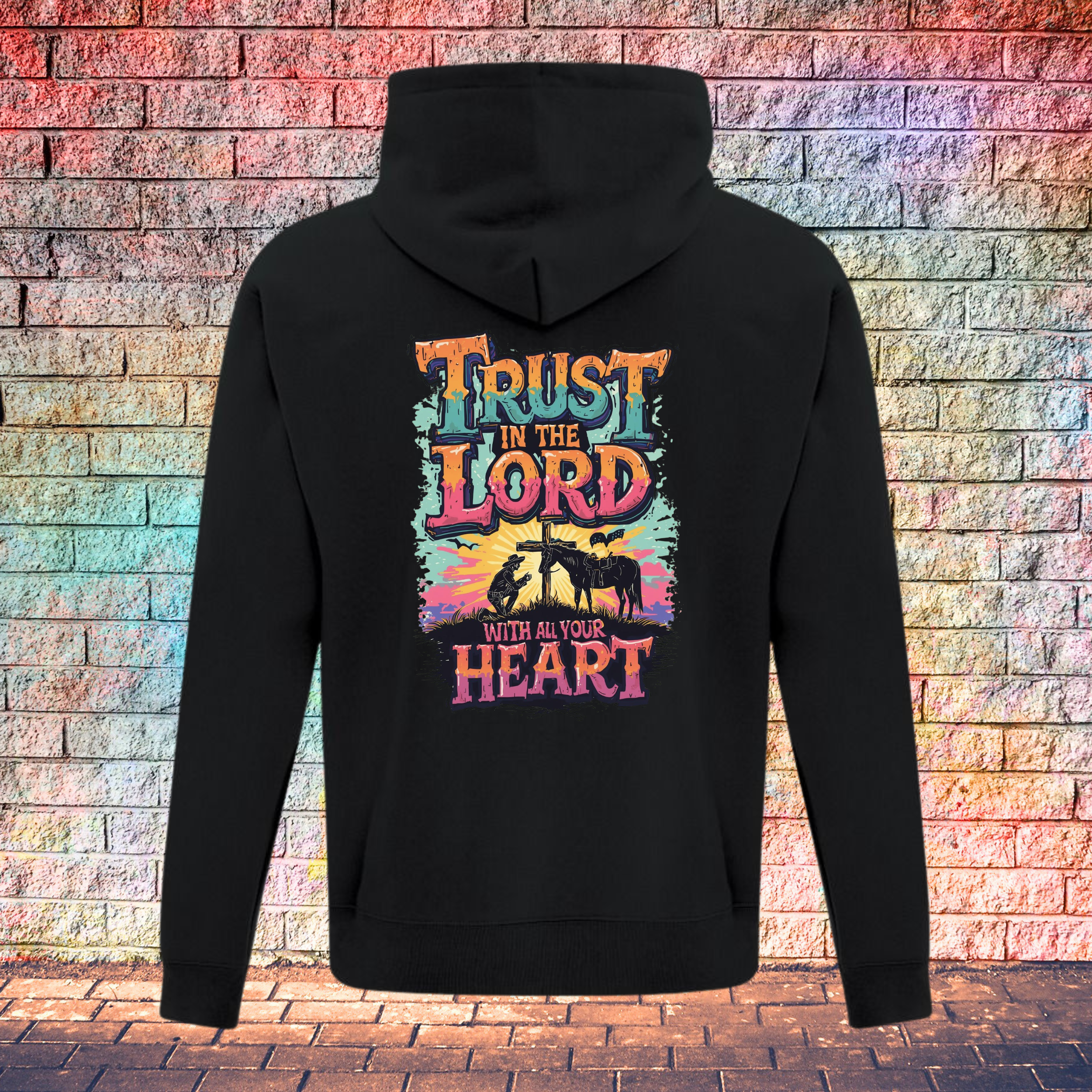 Trust In The Lord With All Your Heart Orange/Turquoise - Youth Hoodie