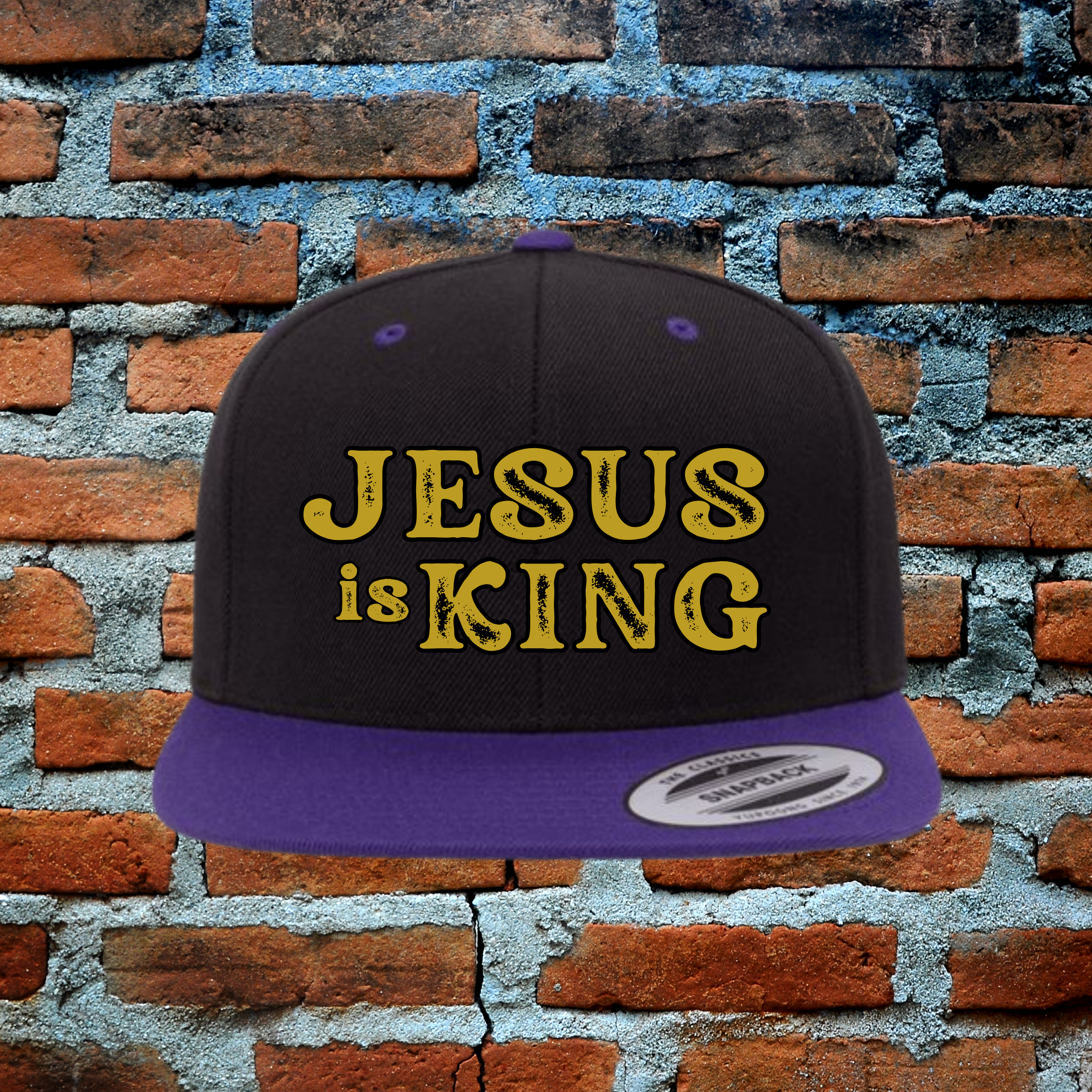 Jesus Is King - Gold Letters Flat Brim Snapback Hat