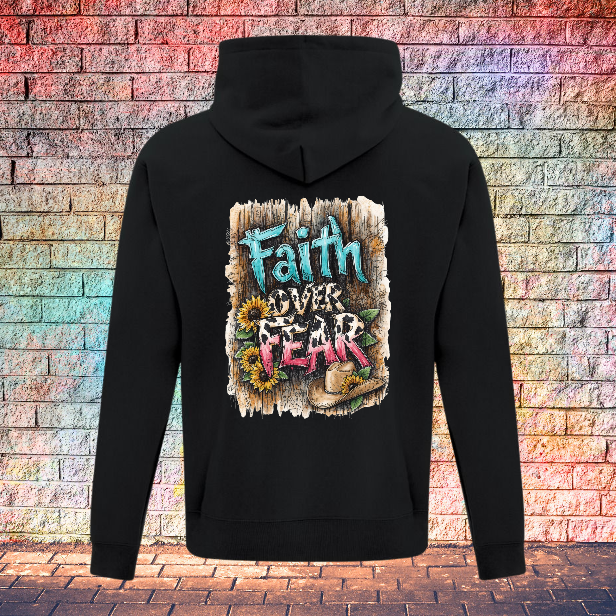 Faith Over Fear Barn Wood Background - Youth Hoodie