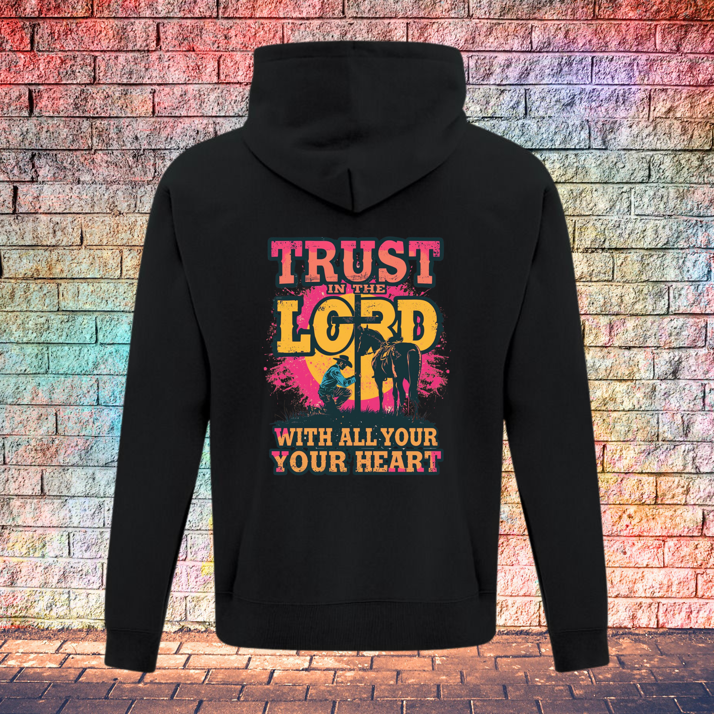 Trust In The Lord With All Your Heart Pink/Yellow - Youth Hoodie