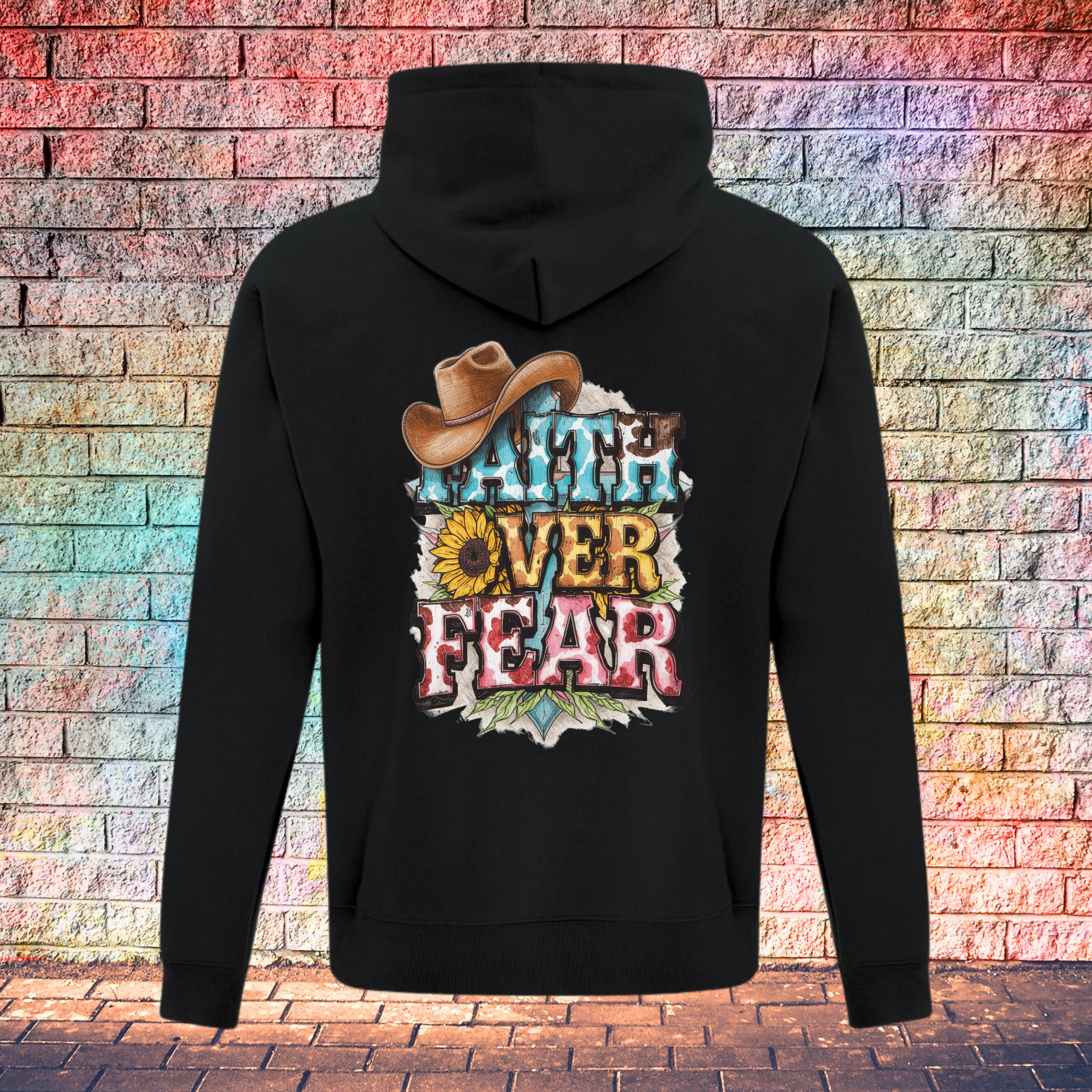 Faith Over Fear Cowboy Hat Left Side - Youth Hoodie