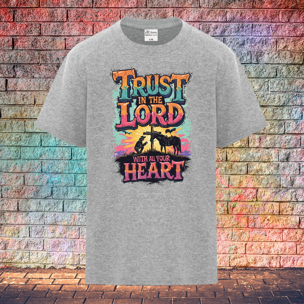 Trust In The Lord With All Your Heart / Orange and Turquoise - Youth T-Shirt